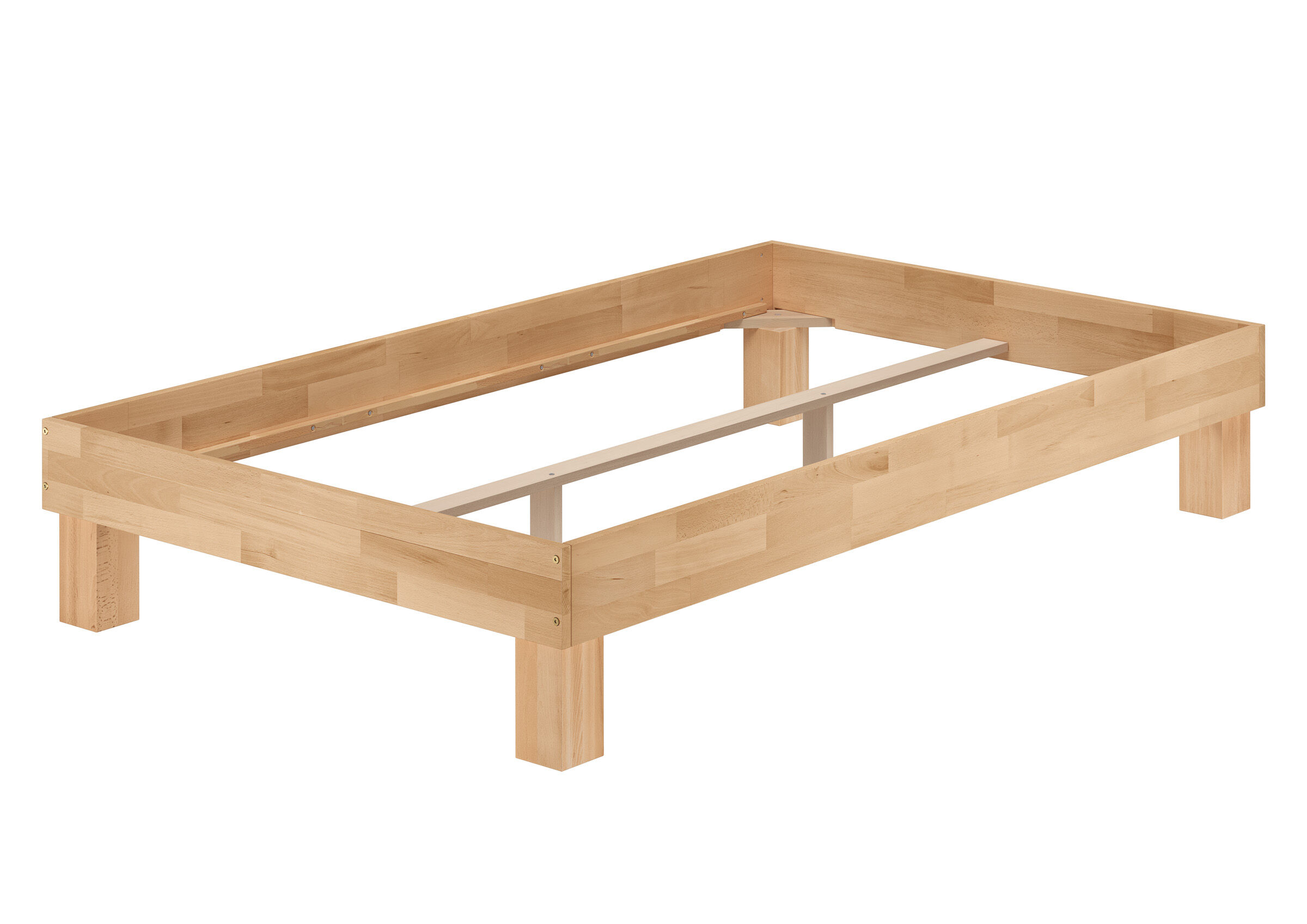 Holzbett, Kastenbett, Bettgestell, Holzrahmen, Holzstruktur, Bettrahmen aus geplanktem Buchenholz ohne Zubehör