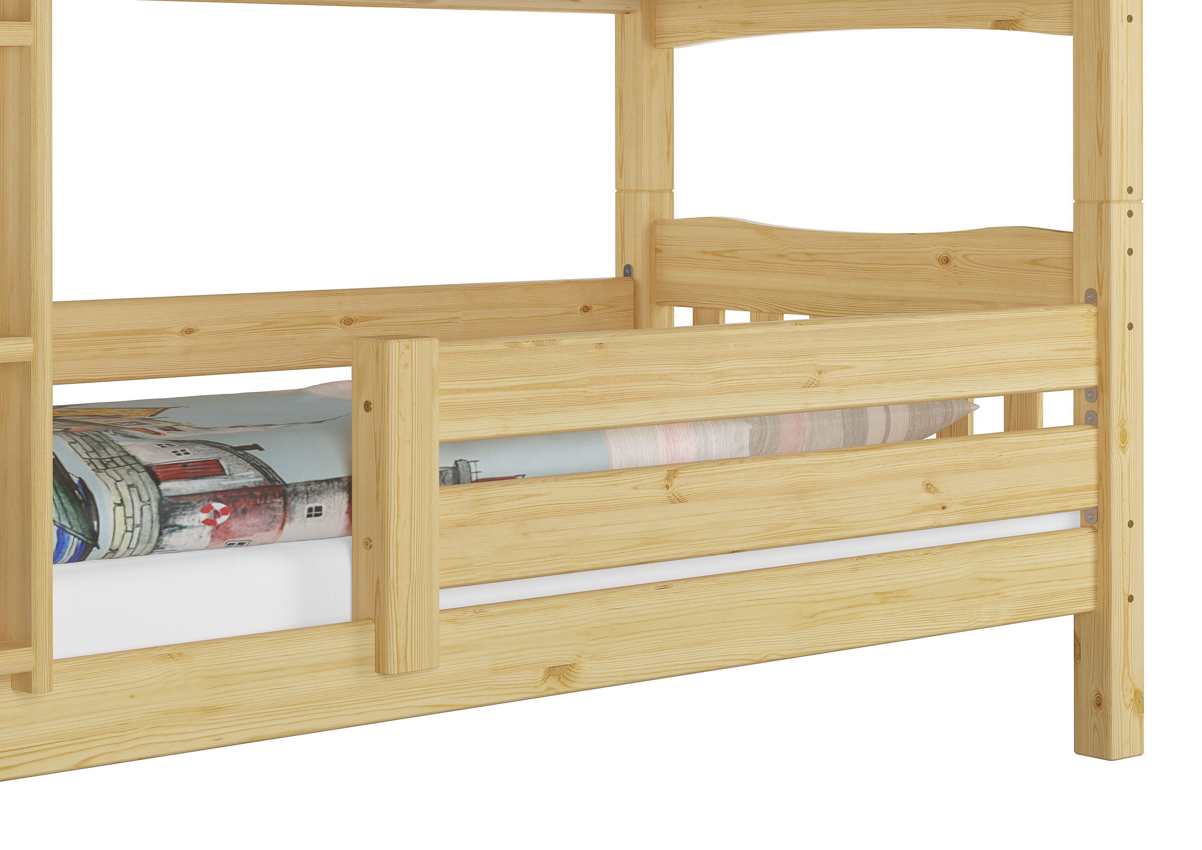 Holzbett, Stockbett, Holz, Bettrahmen, Matraze, Kindersicherung Kiefer natur