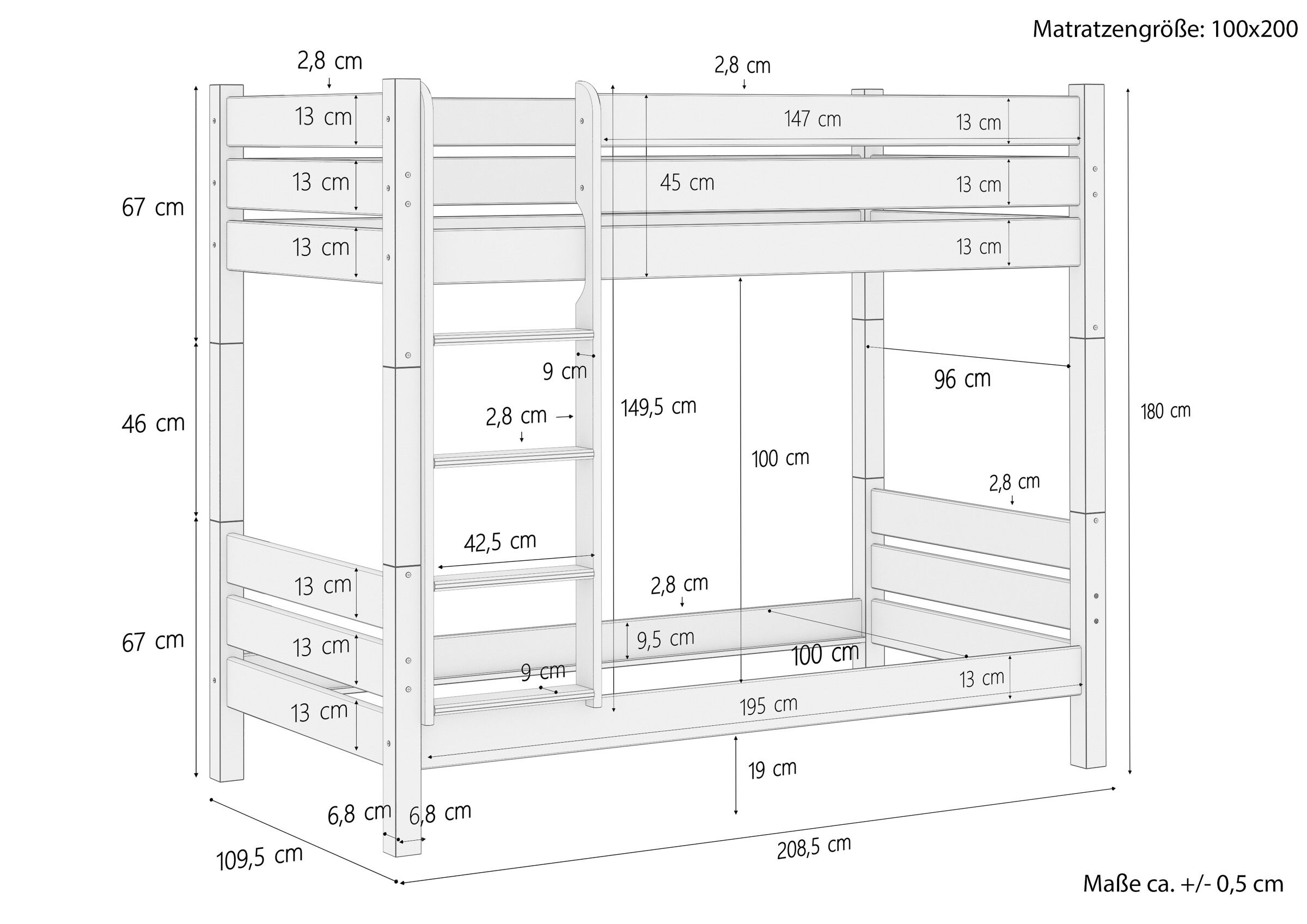 Hochbett, Etagenbett, Holz, Lattenrost, Schubladen, Skizze für Etagenbett