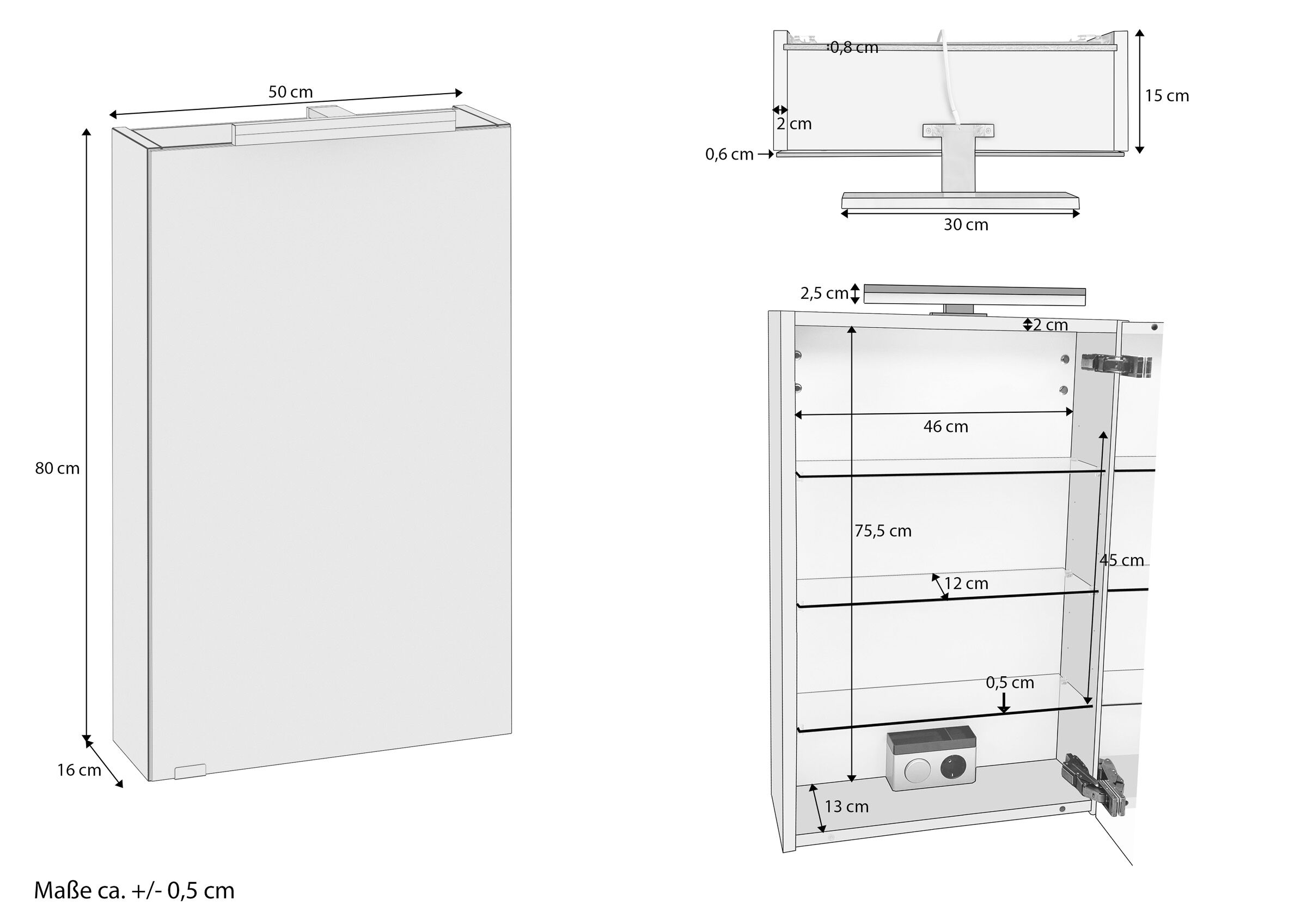 Schrank, Aufbewahrung, Schrankoberteil, Schrankhöhe-80cm, Schubladenarmaturen, Maße des Spiegelschranks