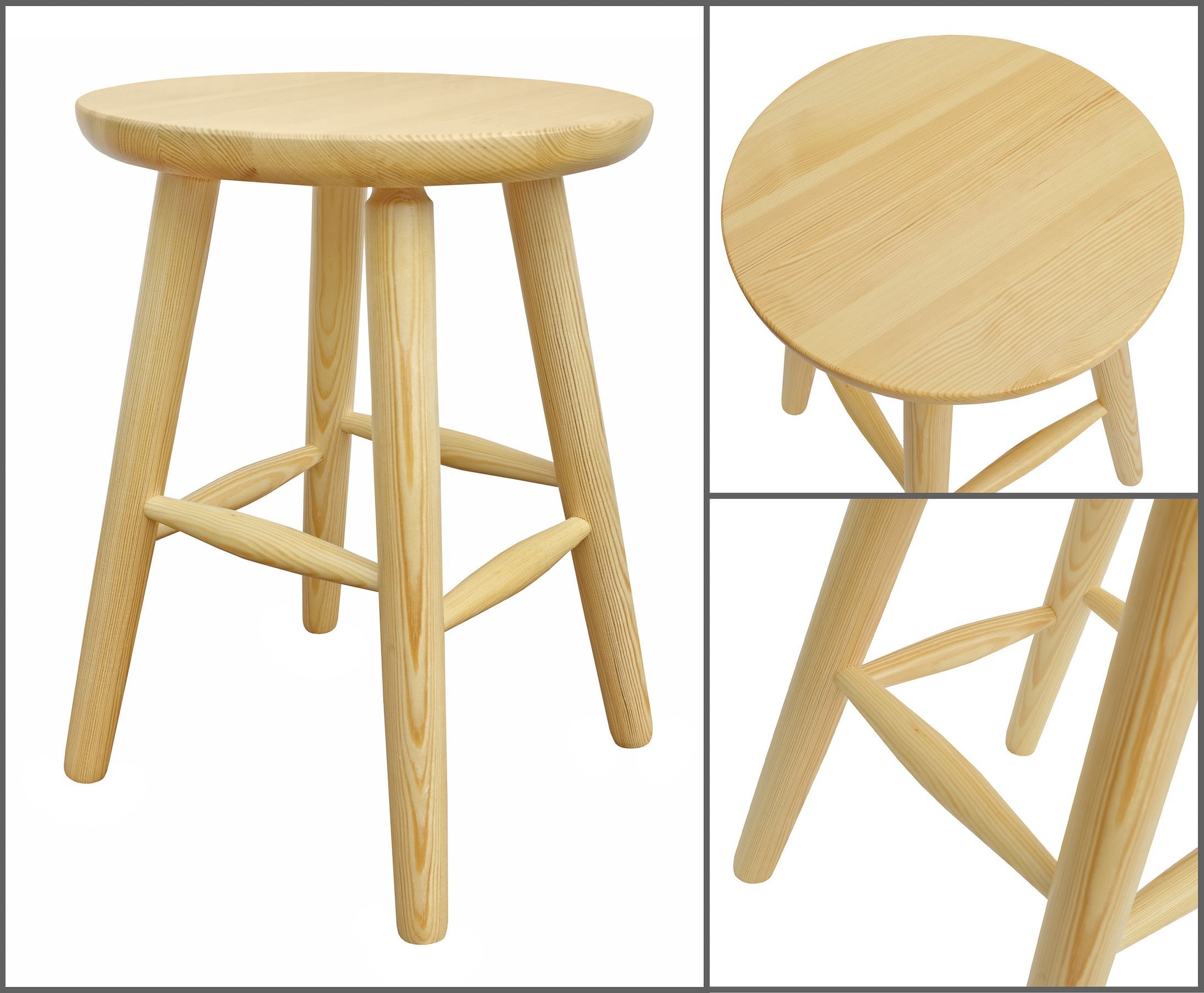 Holztisch, Hocker, Rund, Naturholz, Klarlack, Detailbild des runden Hockers