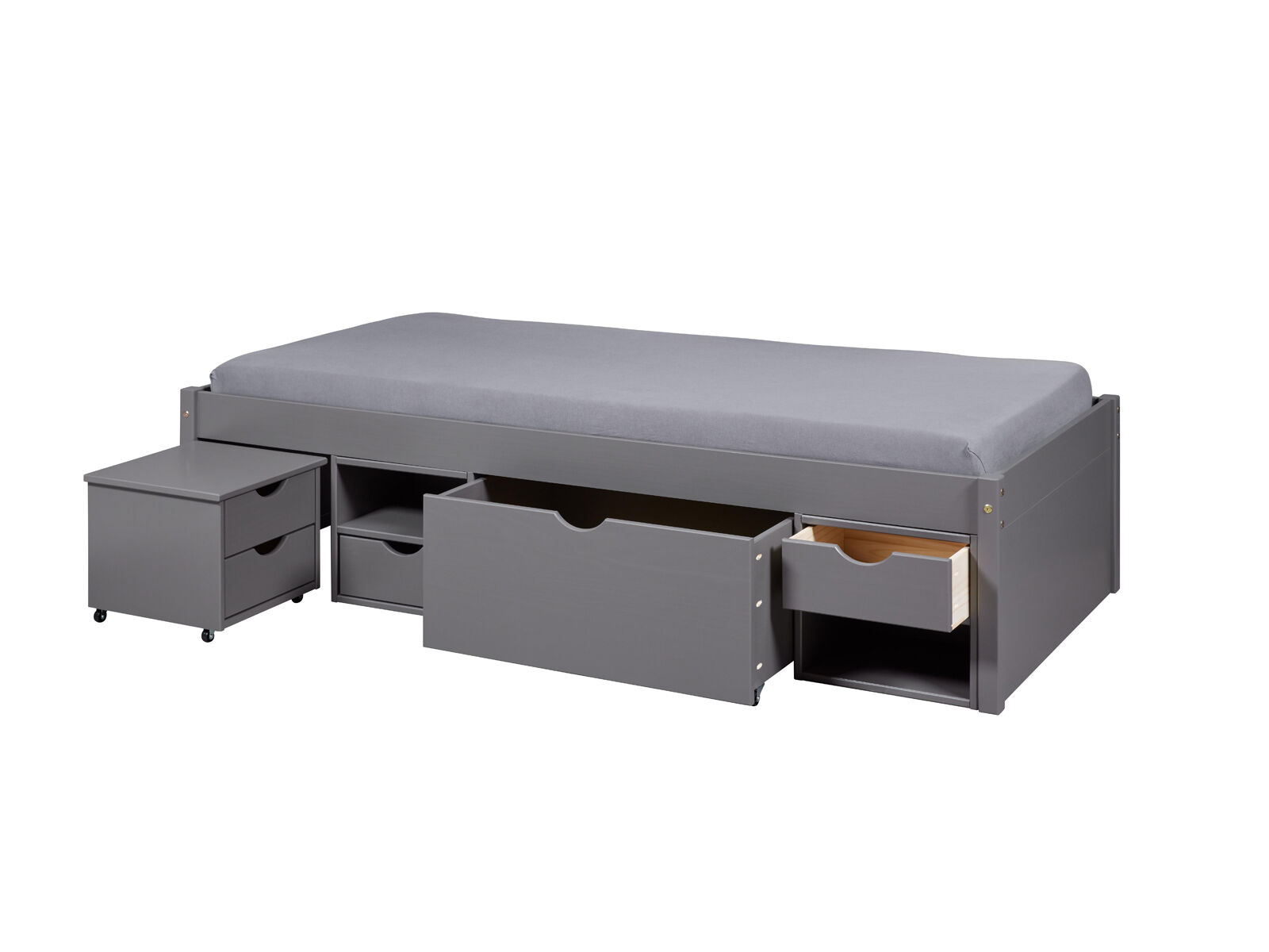 Bett mit Schubladen grau 90 x 200 cm Funktionsbett Till 90 x 200 cm Massivholz grau