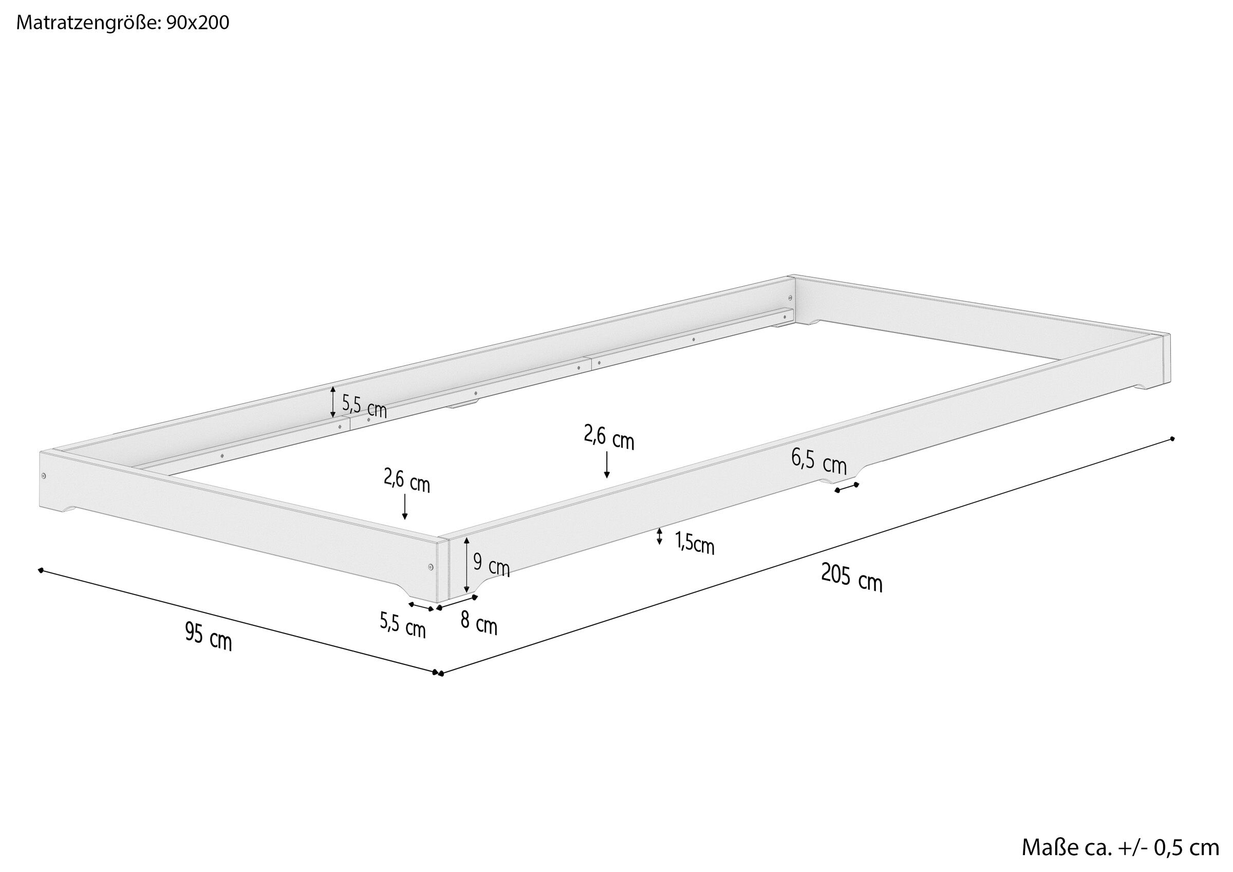 Diagramm, Handlung, Skizze mit Maße Flachbett