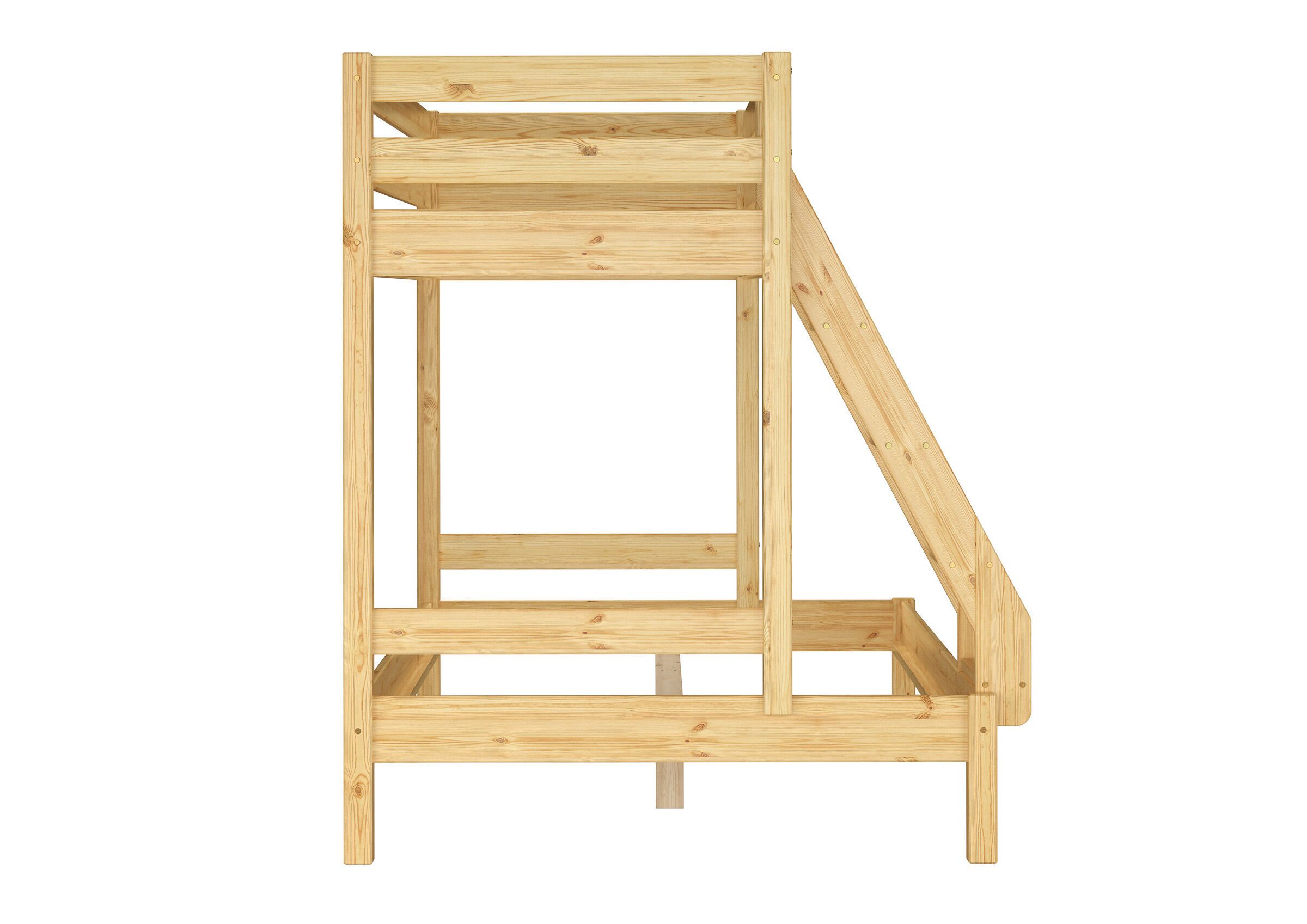 Holzhochbett, Holz, Etagenbett, Klemmstufe, Leiter, Stockbett Kiefer natur Frontansicht ohne Zubehör