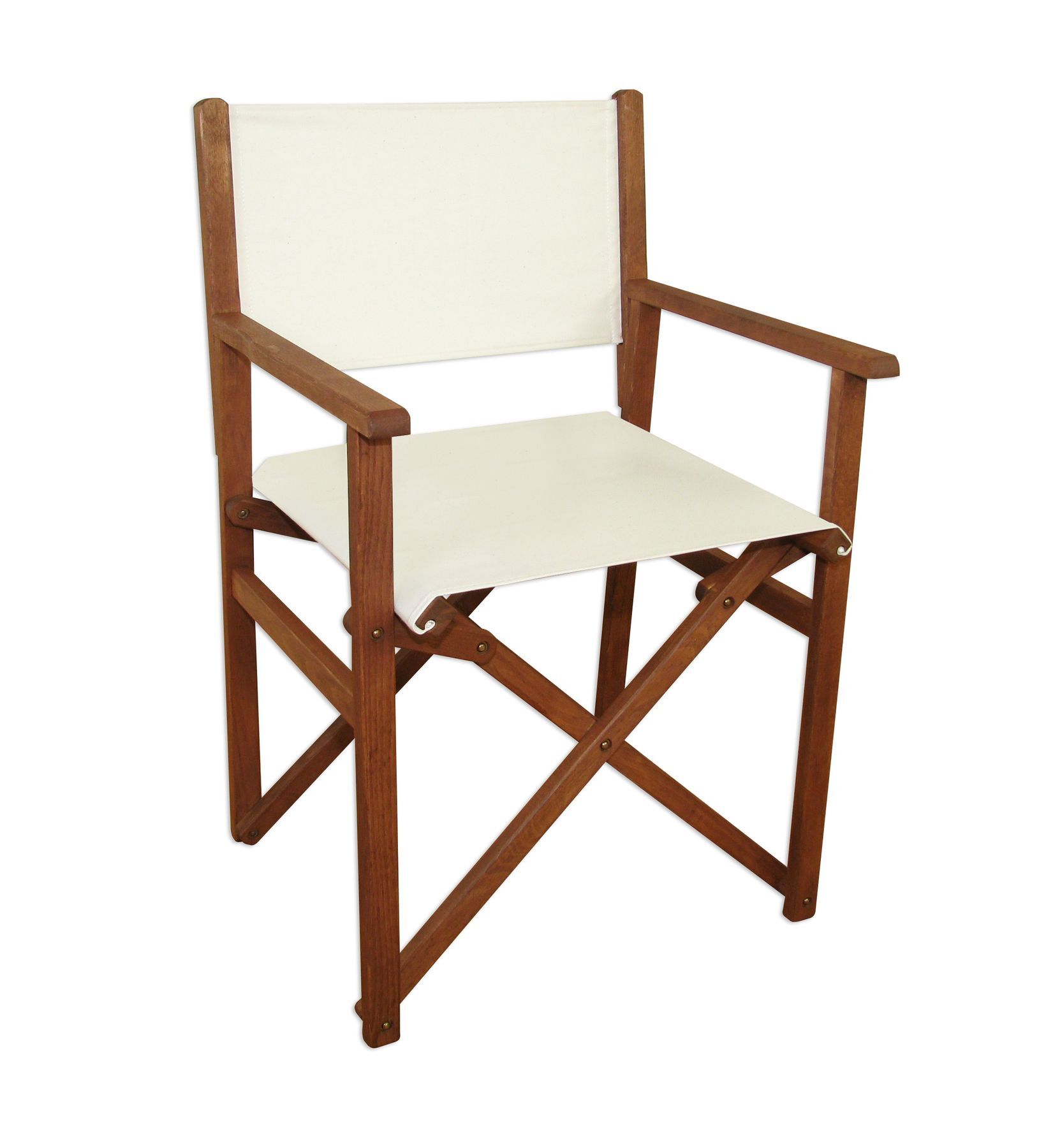 Holzstuhl, Klappstuhl, Beige Sitzfläche, Sessel mit Armlehnen, Stuhl aus Holz, Regiestuhl dunkel mit weißem Bezug