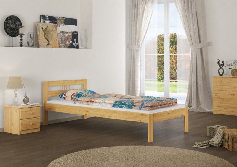 Bett, Holzbett, Bettgestell, Bettwäsche, Holz,