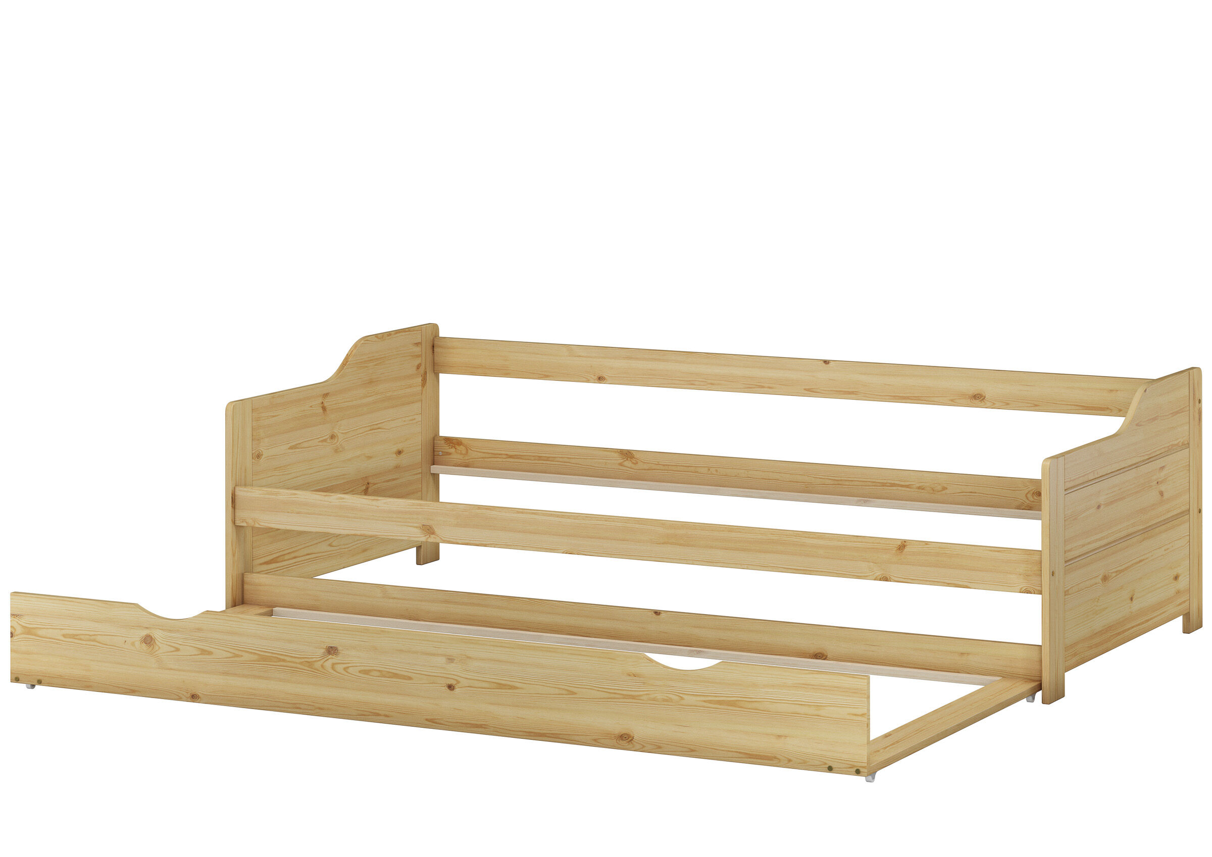 Holzbett, Kiefer, Bettgestell, Holzbettrahmen, Pfosten, Bettgestell - Sofabett mit Bettkasten Kiefer natur
