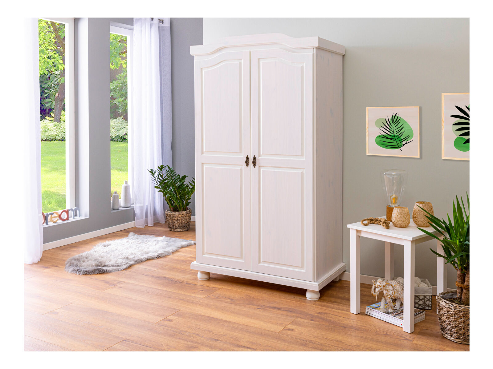 Schrank, Kleiderschrank, Holzschrank, Weißer Schrank, Wohnmöbel, Landhausstil-Schrank weiß