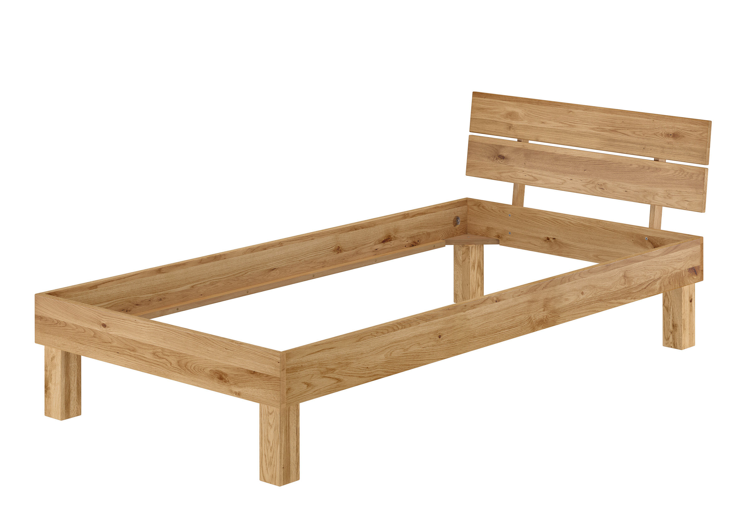 Holzbettrahmen, Holzbett, Bettgestell, Holz, Naturholz, Eiche Holzbettrahmen 90x200 mit Kopflehne