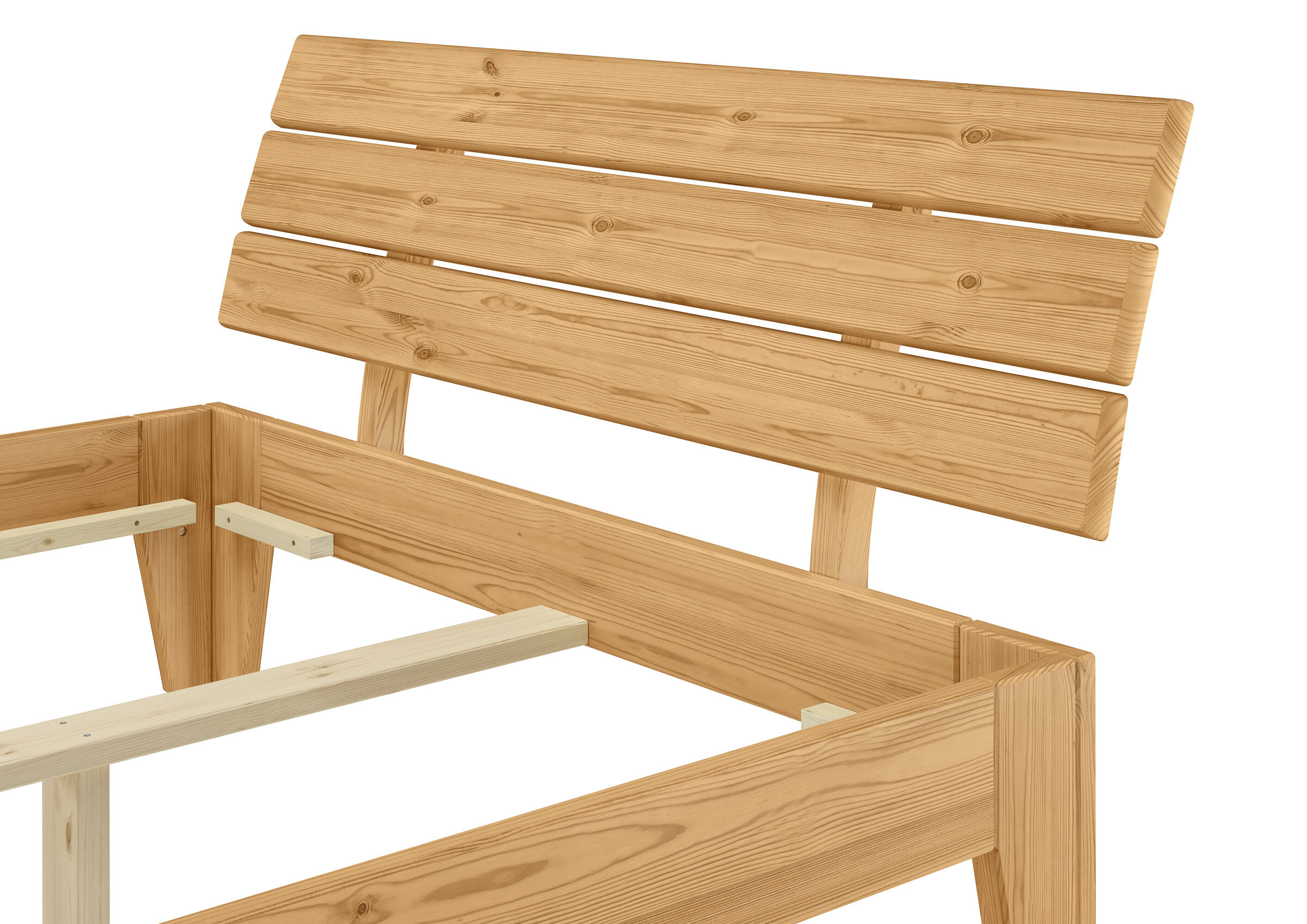 Holzbank, Holzstuhl, Holzlatten, Holztextur, Holzrahmen, Kopflehne des Bettes 120x200 im Eicheton