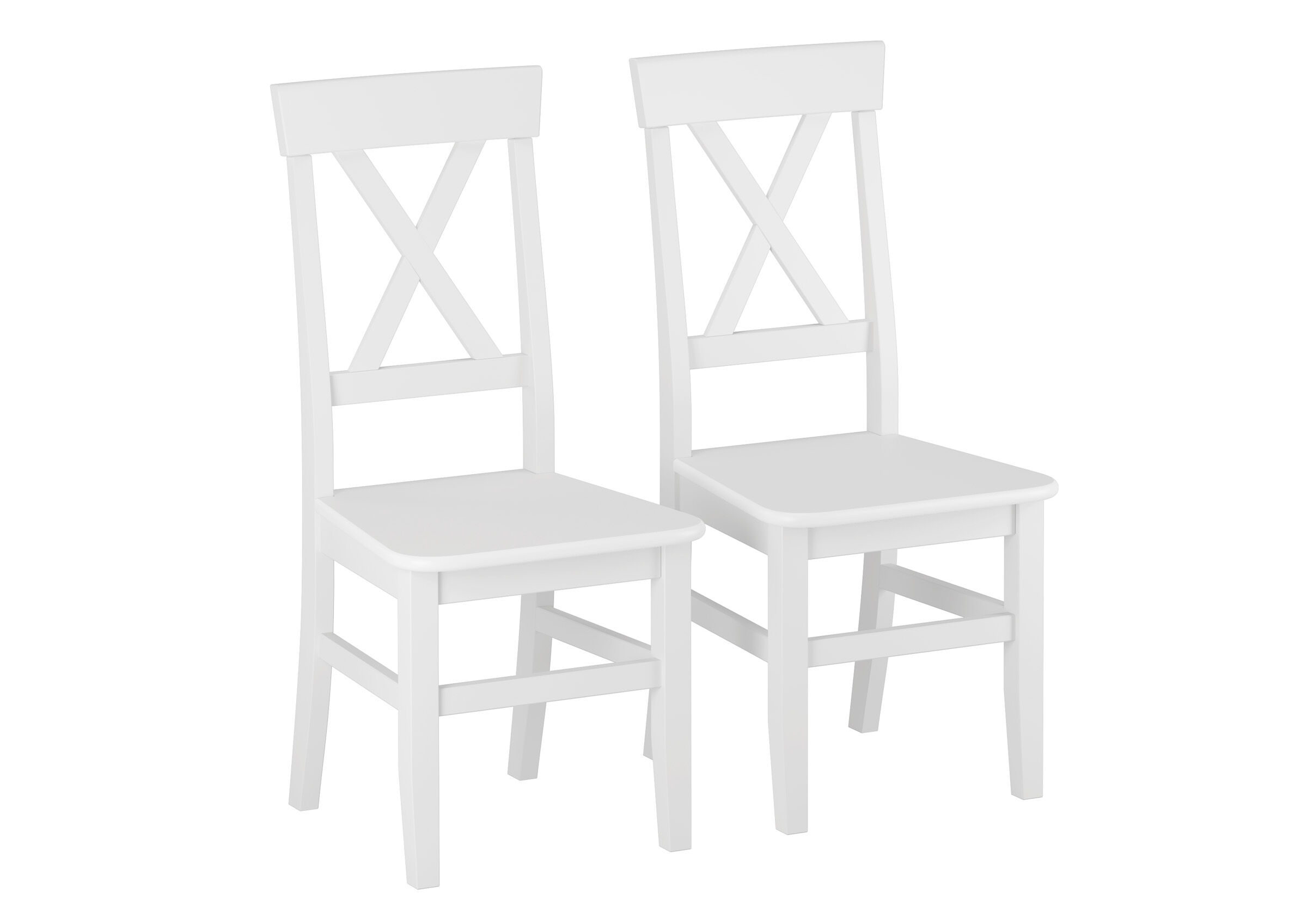 Moebel, Stuhl,  weiß lasiert mit schlichtem Kreuz in der interessant geschwungenen hohen Lehne