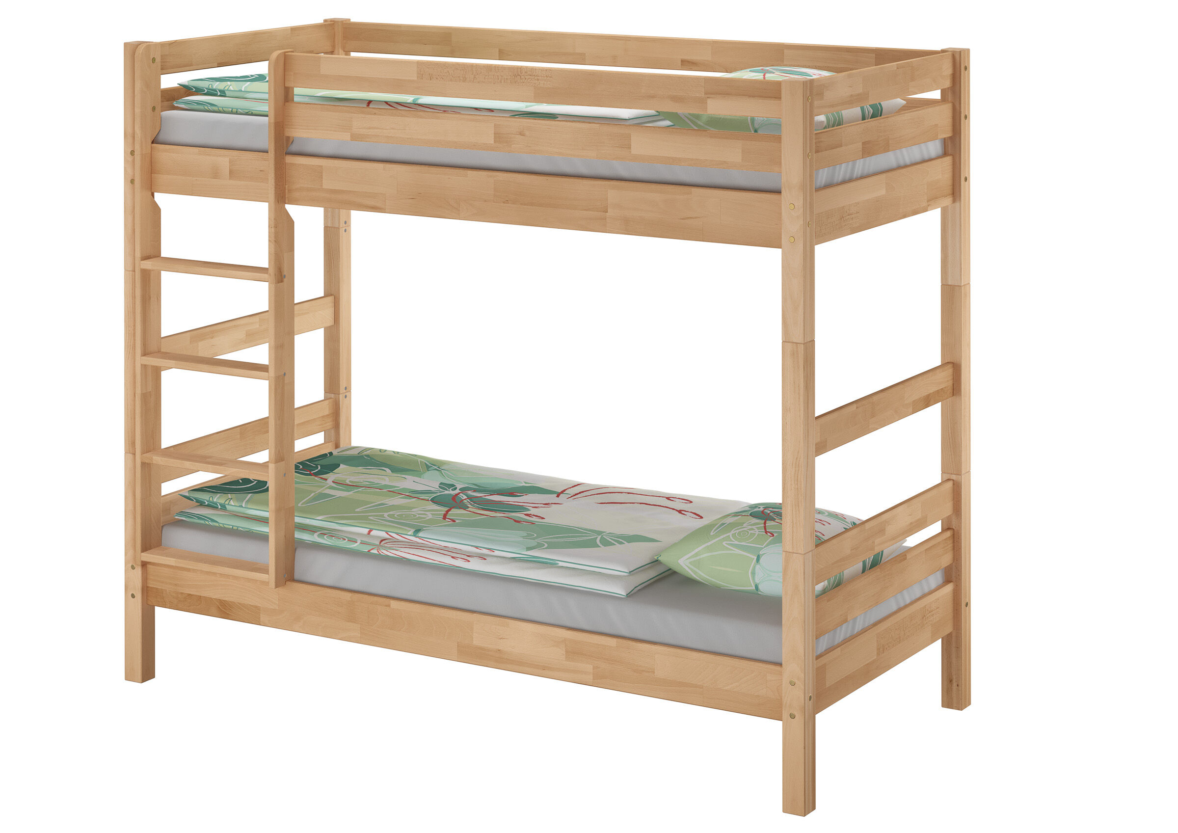 Hochbett, Holz, Naturholz, Holzbett, Bettrahmen, Robustes Stockbett 90x200 cm Buche