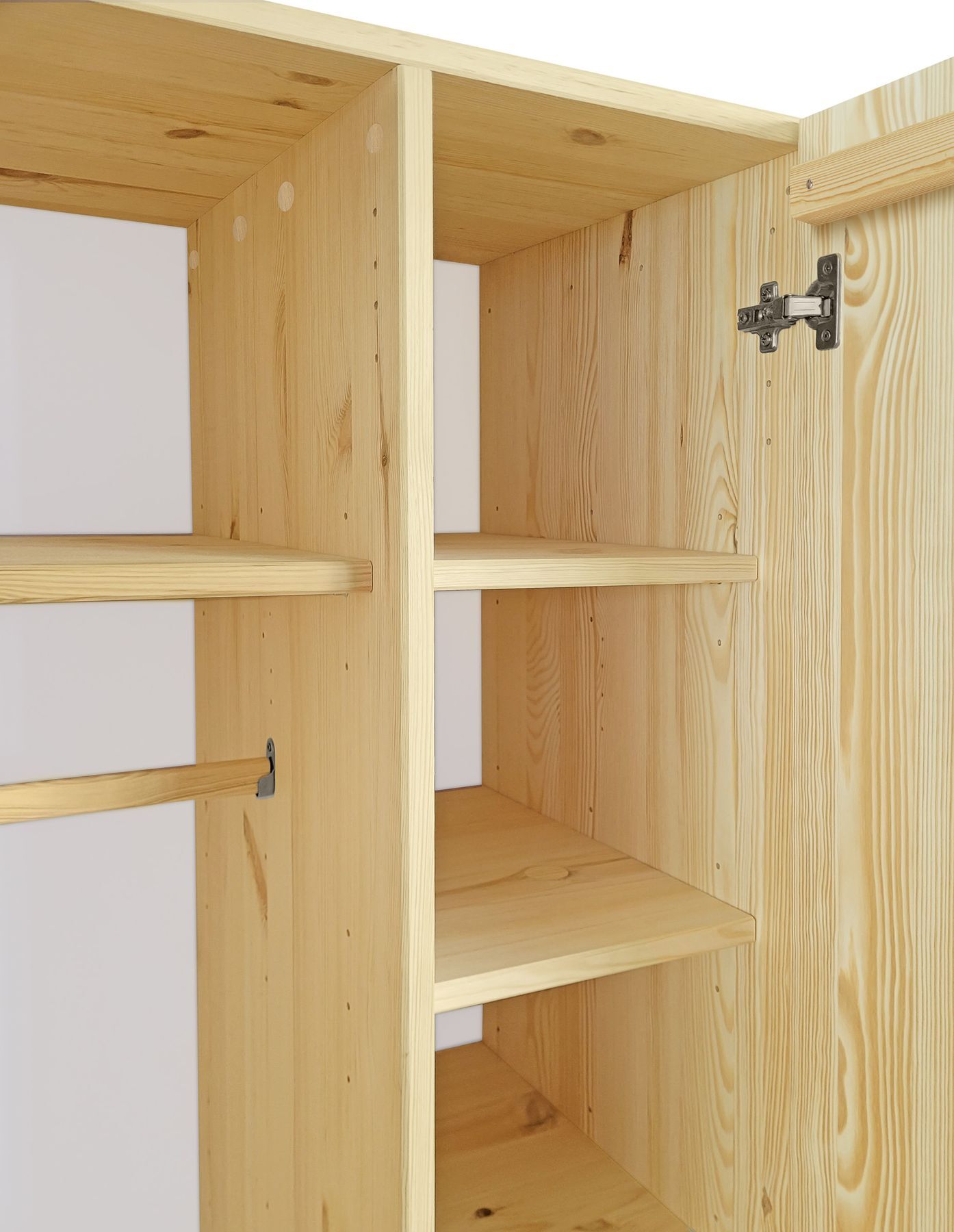 Holzregal, Regal, Offenes Regal, Holzschrank, Kiefernholz, Erweiterbarer Spindschrank mit Kleiderstange