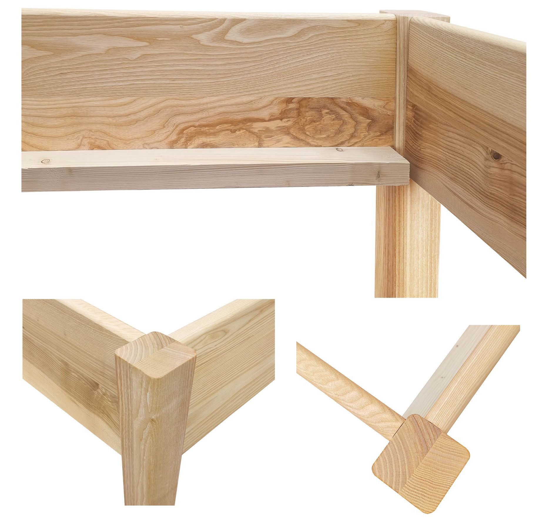 holz, bettgestell, massivholz, holzbettrahmen, naturholz, Detailbild des Fußes aus Esche