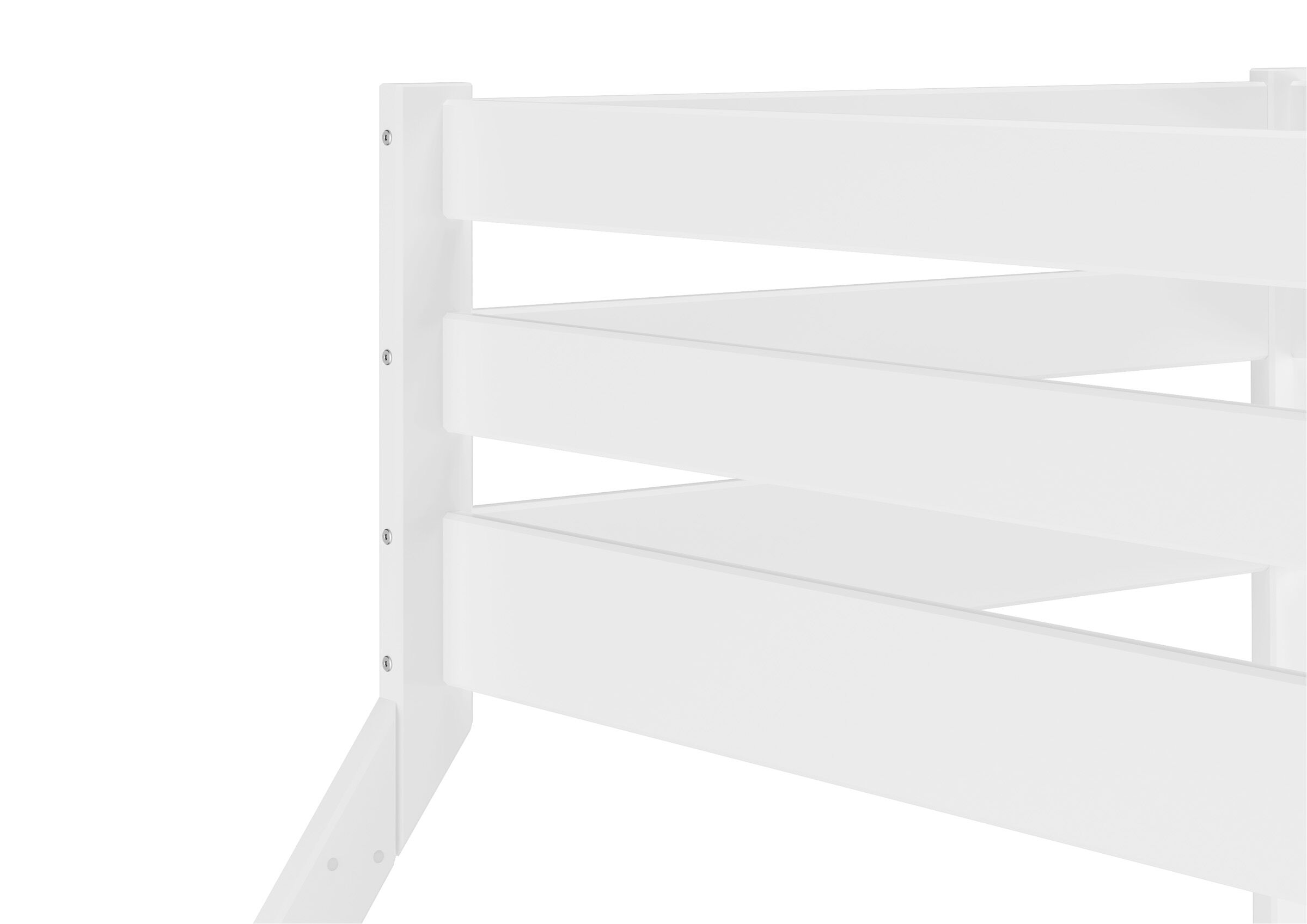 Detailbild des weißen Etagebettes Krippe, Mobiliar, Bett für Säuglinge, Regal, Oberes rundum Gitter weiß