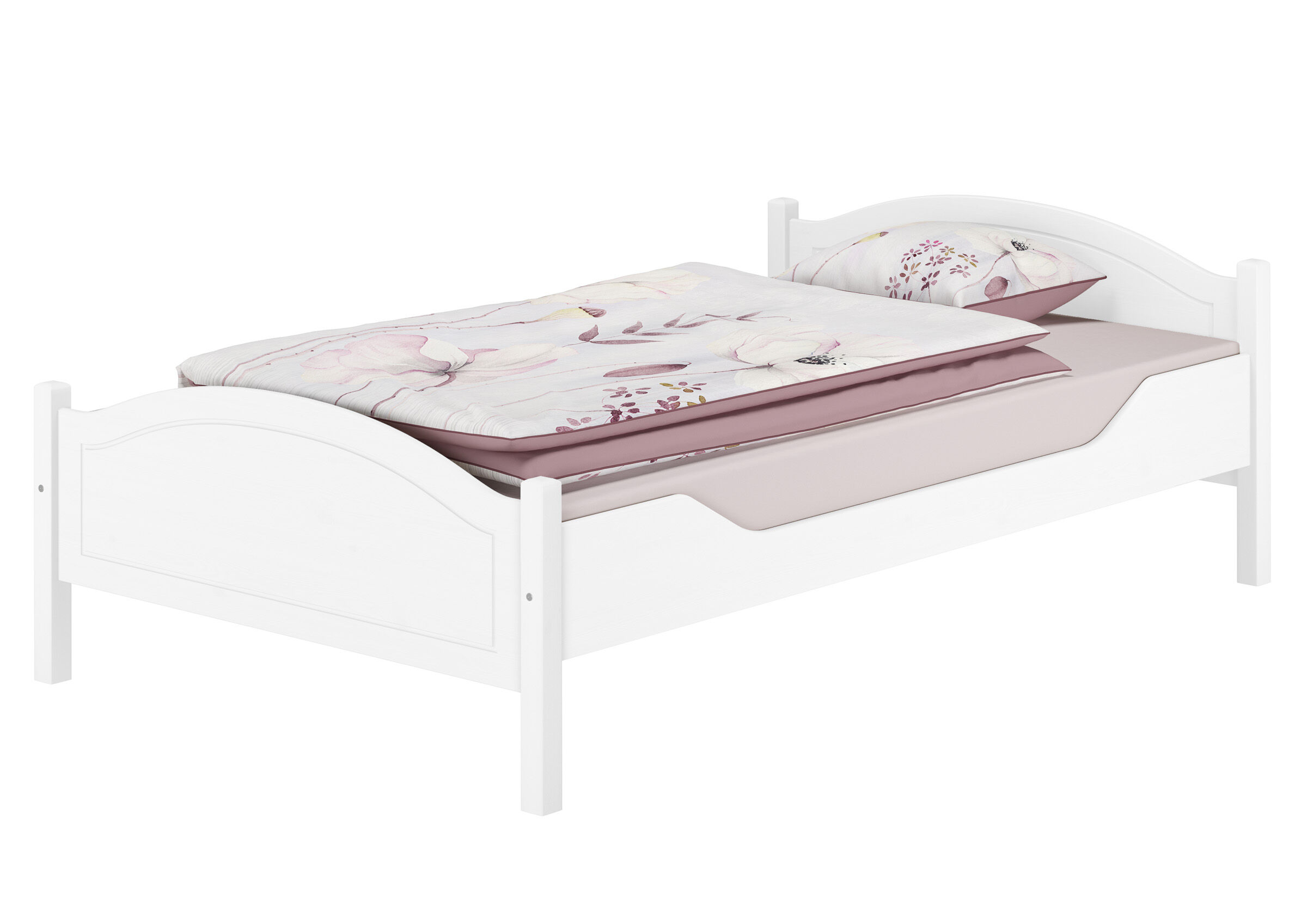 Holzbett, Kinderbett, weiss, Blumenmuster, Bettwäsche/Decke, weißes Holzbett klassisch