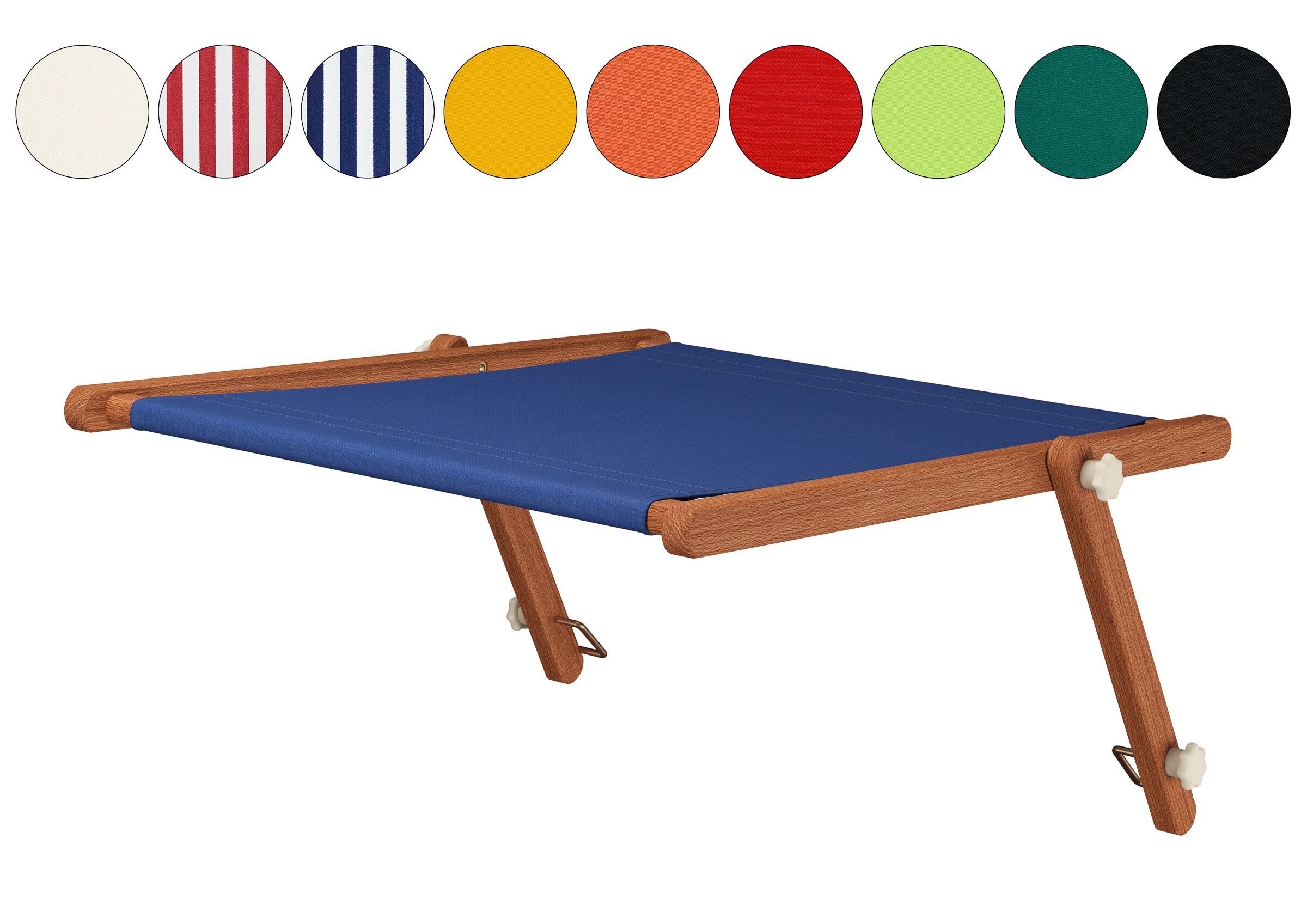 Kinderliegesessel, Liegeplattform, Holzgestell, Blaues Tuch, Verstellbar, Verstellbares Sonnendach mit optionaler Stofffarbe