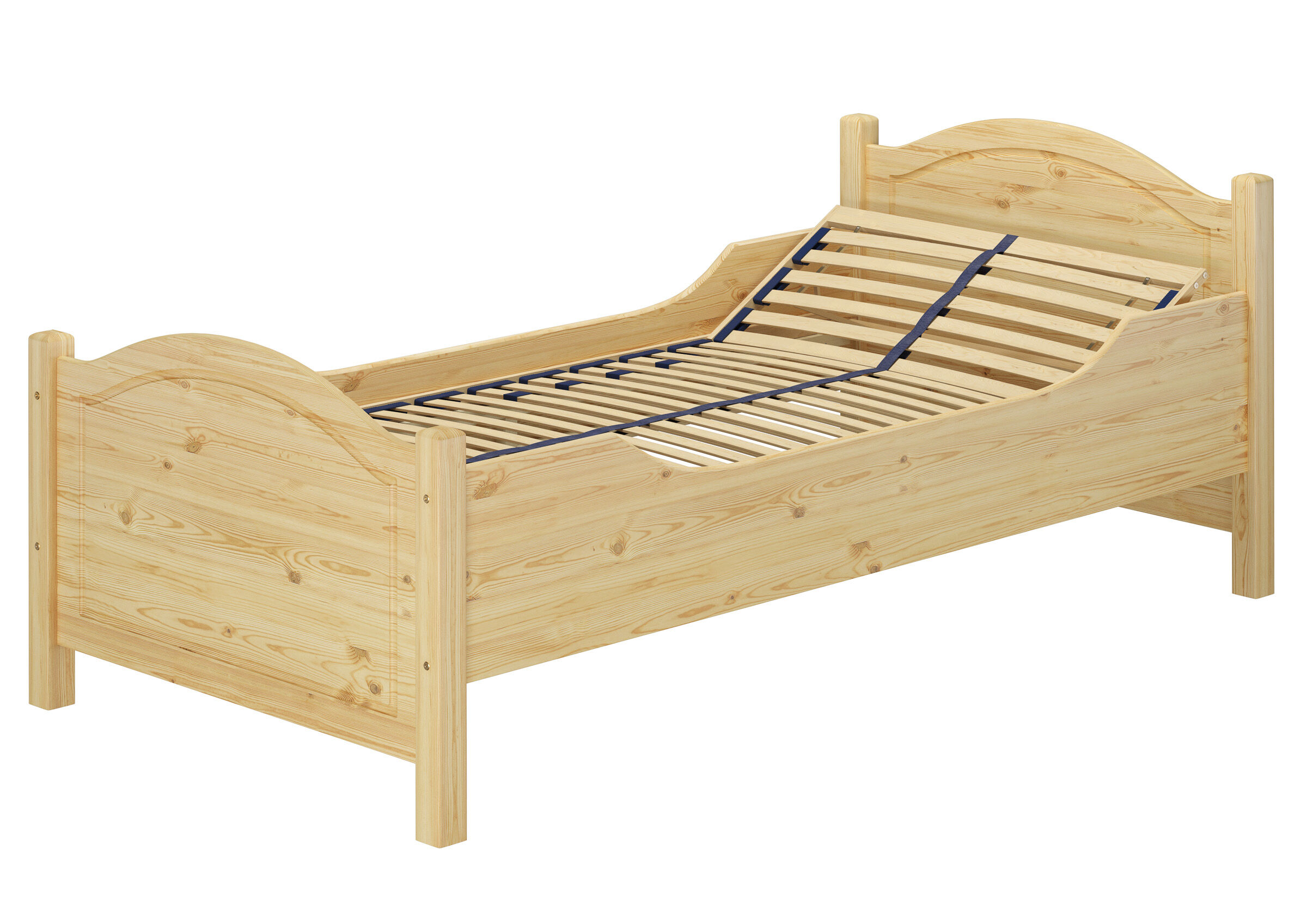 Holzbett, Bettrahmen, Kojenbett, Naturholz, Lattenrost-frei, Robustes Echtholzbett 100x200 mit Federholzrahmen