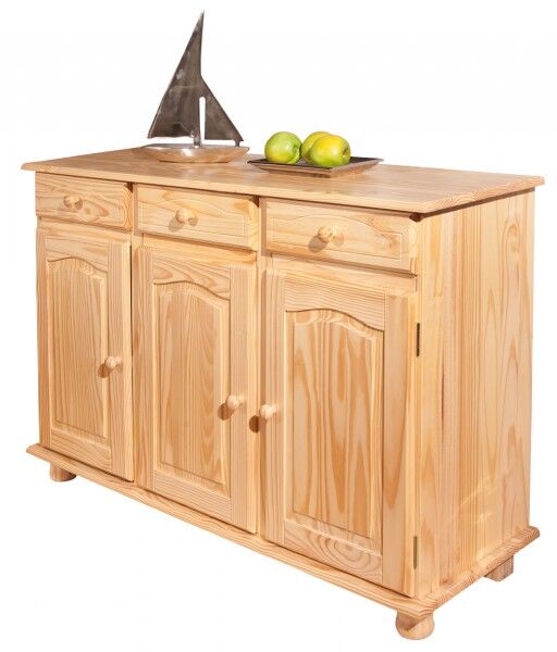 Küchenbuffet, Massivholz, Holzkommode, Schrankkombination, Naturholzoberfläche, Kieferkommode im Landhausstil 3-türig