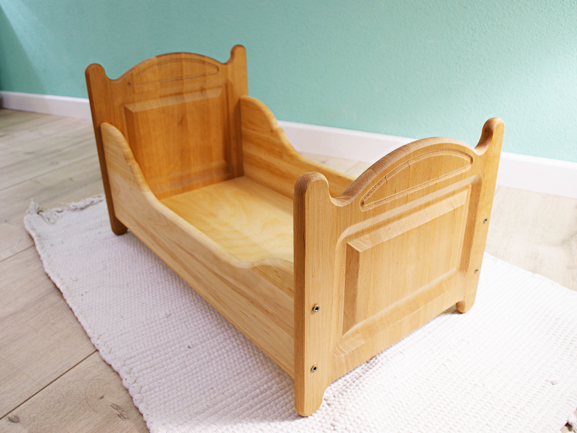 Kinderbett, Holz, Naturholz, Miniature, Kleinkind-Bett, Puppenbett ohne Zubehör