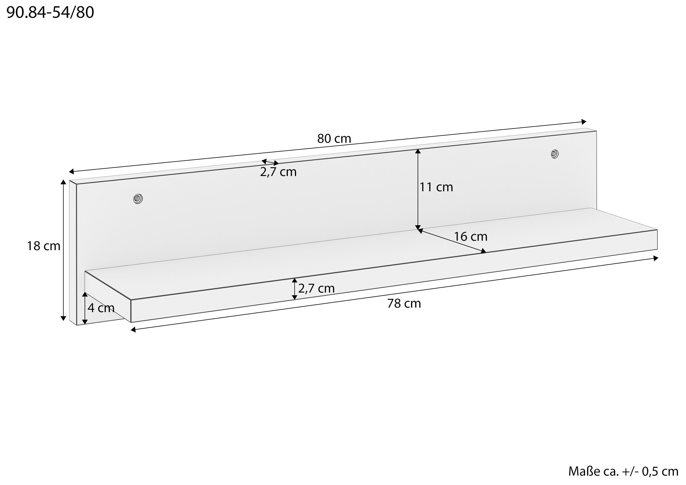 Wandboard, Regalwand, 80 cm breit, Haken, Holzoberfläche, Maße des Wandregals 80 cm