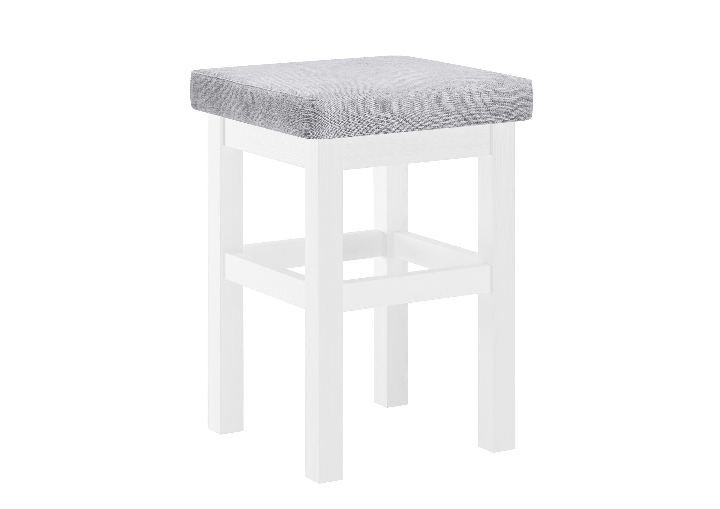 weißer Holzhocker mit grauem Polster grau weißer Holzhocker