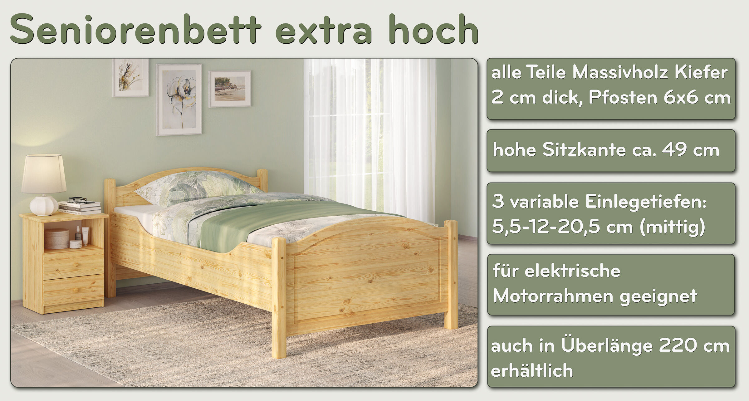holzbett, kinderbett, bettrahmen, naturholz, bettoase, Merkmale des Kiefernholzbettes 120x200