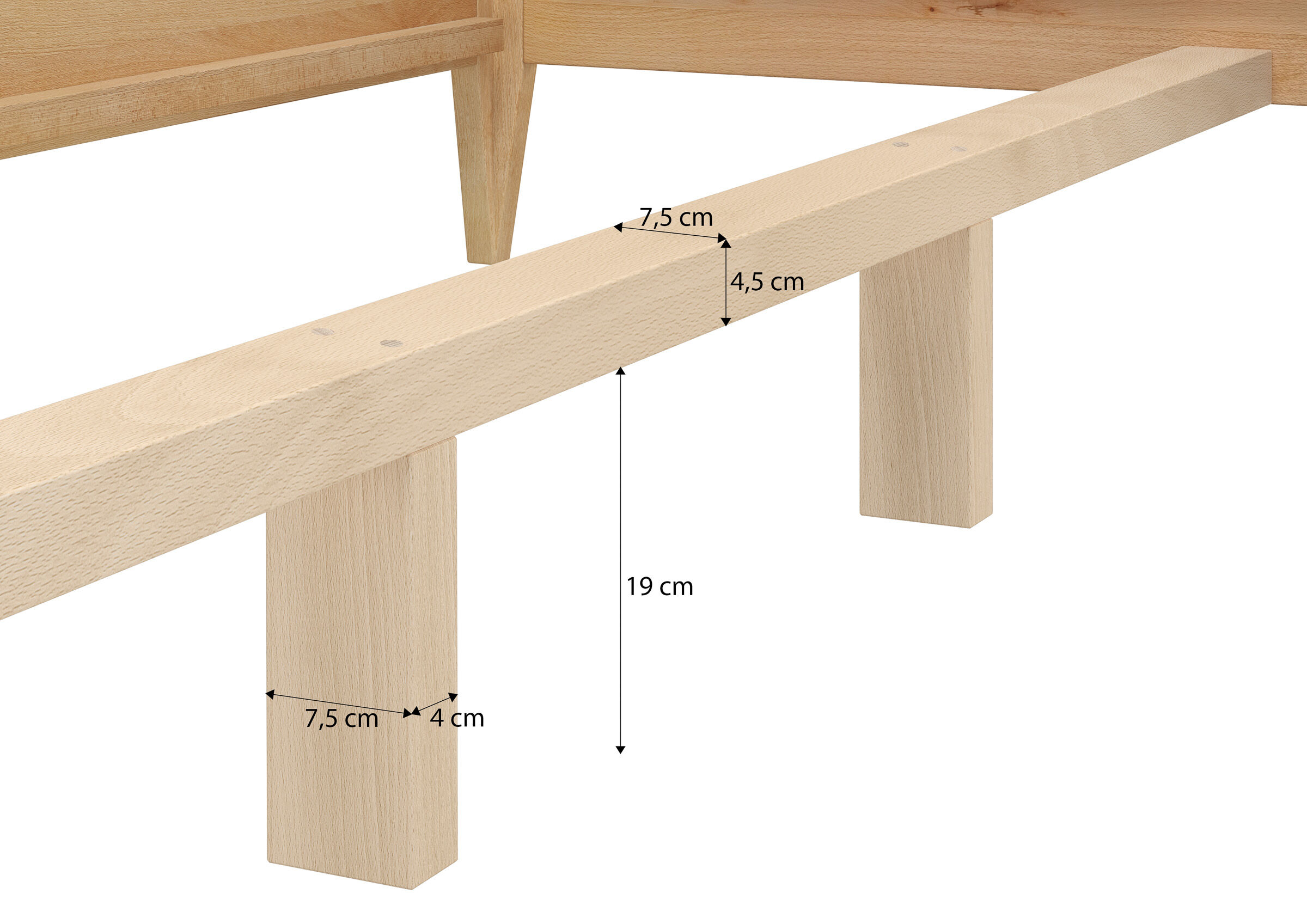 Holz, Holzbalken, Sitzbank, Verbindung, Maße 19 cm, Mittelleiste Buche Bett