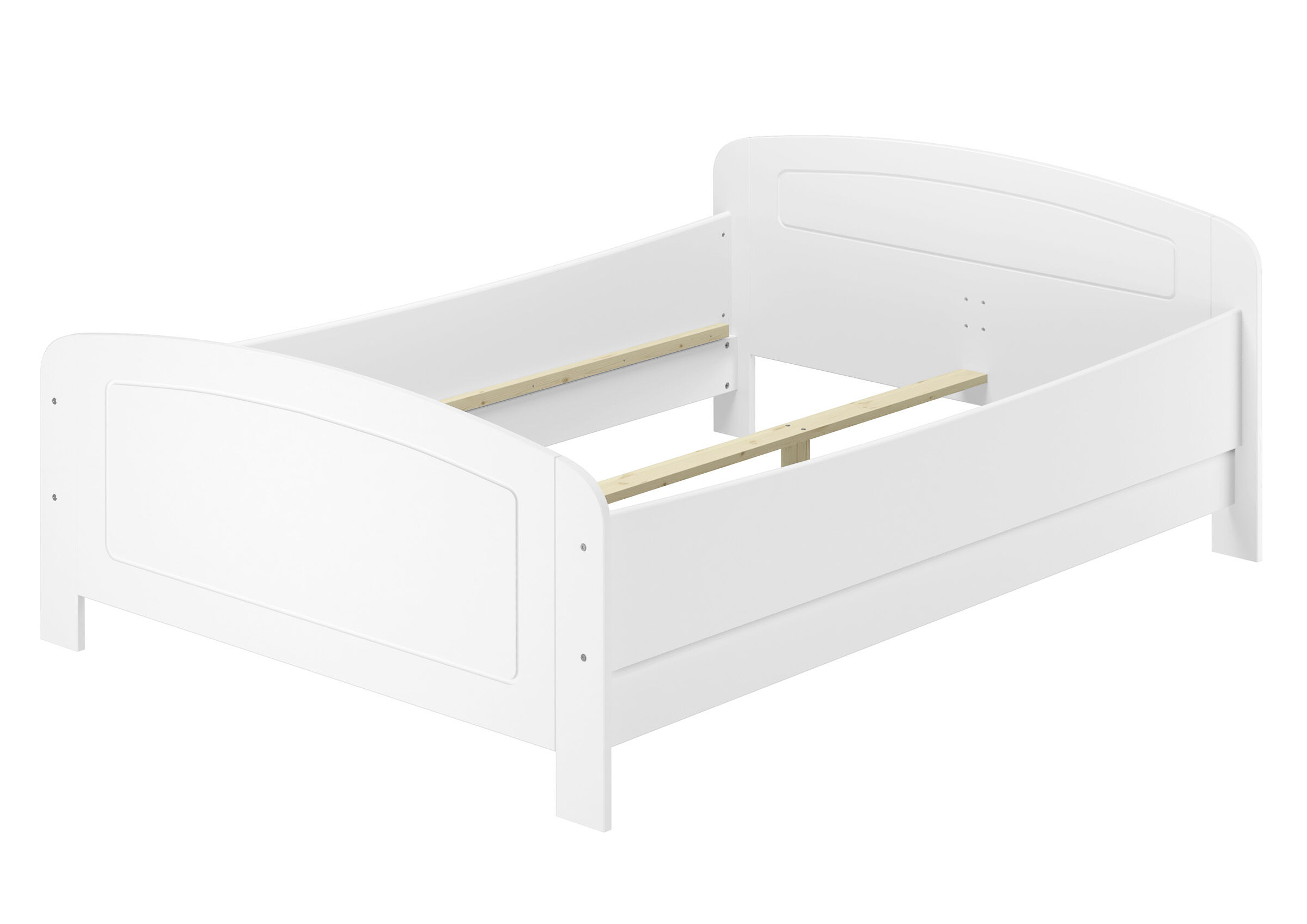 Kinderbett, Weiß, Holzlatten, Rumpf-Bett, Kopfteil, Robustes Seniorenbett 180x200 weiß