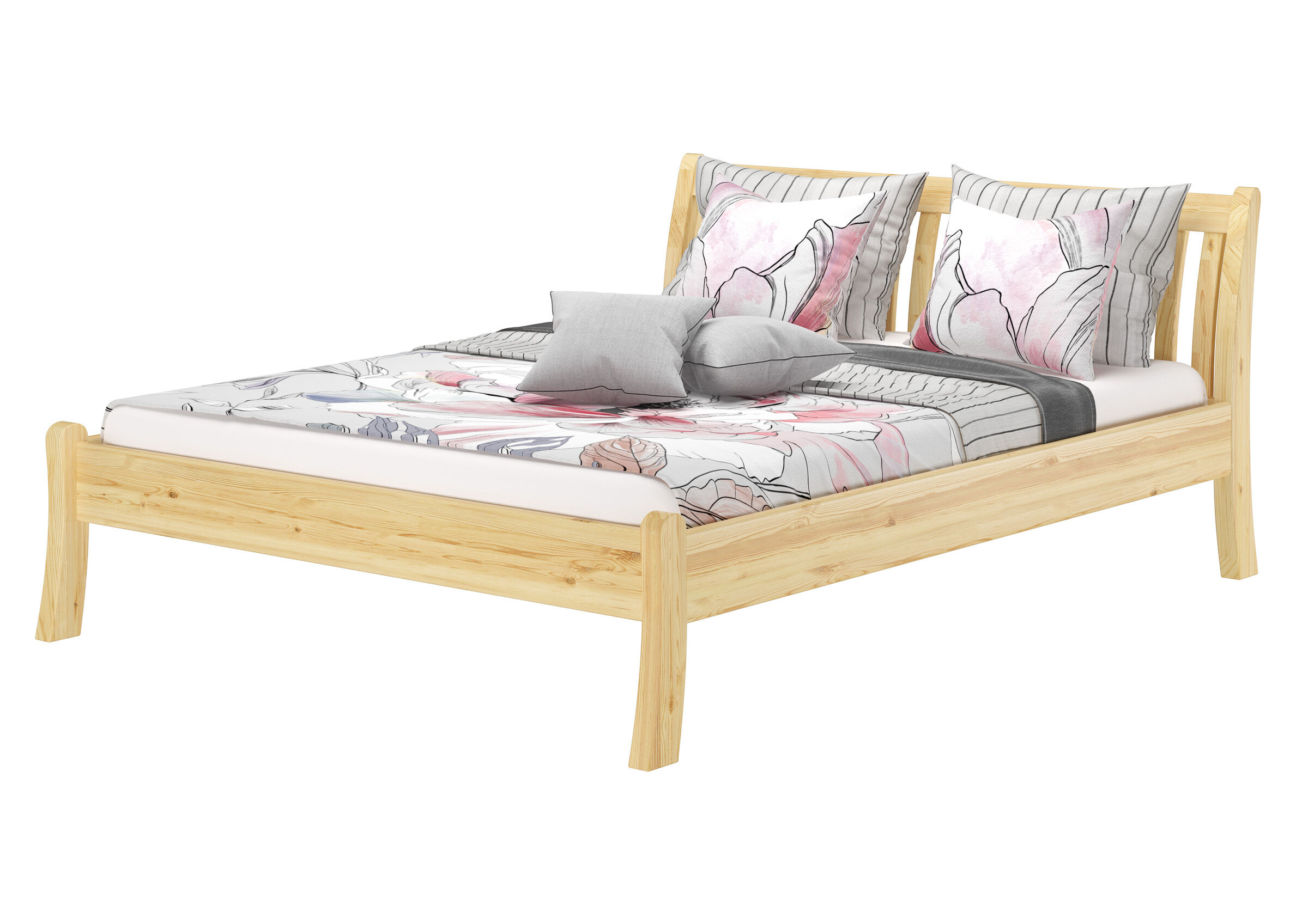 Bettenrahmen, Holzbett, Doppelbett, Holzfarbe, Blumenmuster, Französisches Doppelbett 180x200