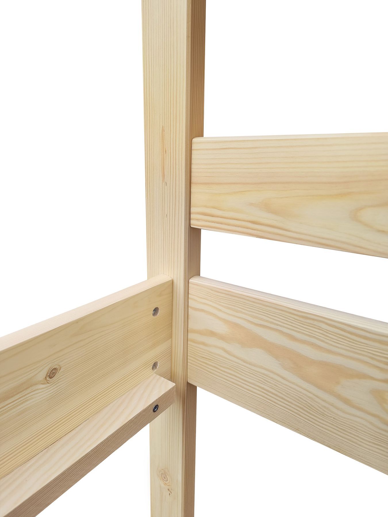 Holzbett, Bettgestell, Kiefernholz, Natürliche Holzfarbe, Lattenrosthalterung, Detailbild mit Auflagenleiste Sternenbett