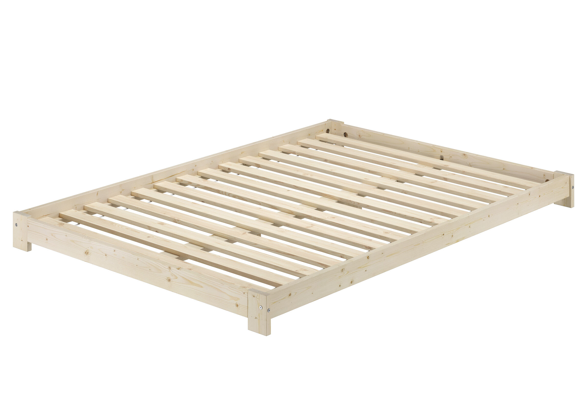 Bettgestell, Holz, Kiefer, Lattenrost, Bettrahmen, Bodennahes Doppelbett 140x200 mit Rollrost