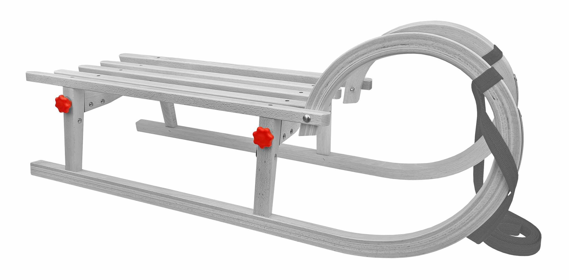 Schlitten, Holzschlitten, Rodelbahn, rote Griffe, Schlauchband, Schrauben für Schlitten
