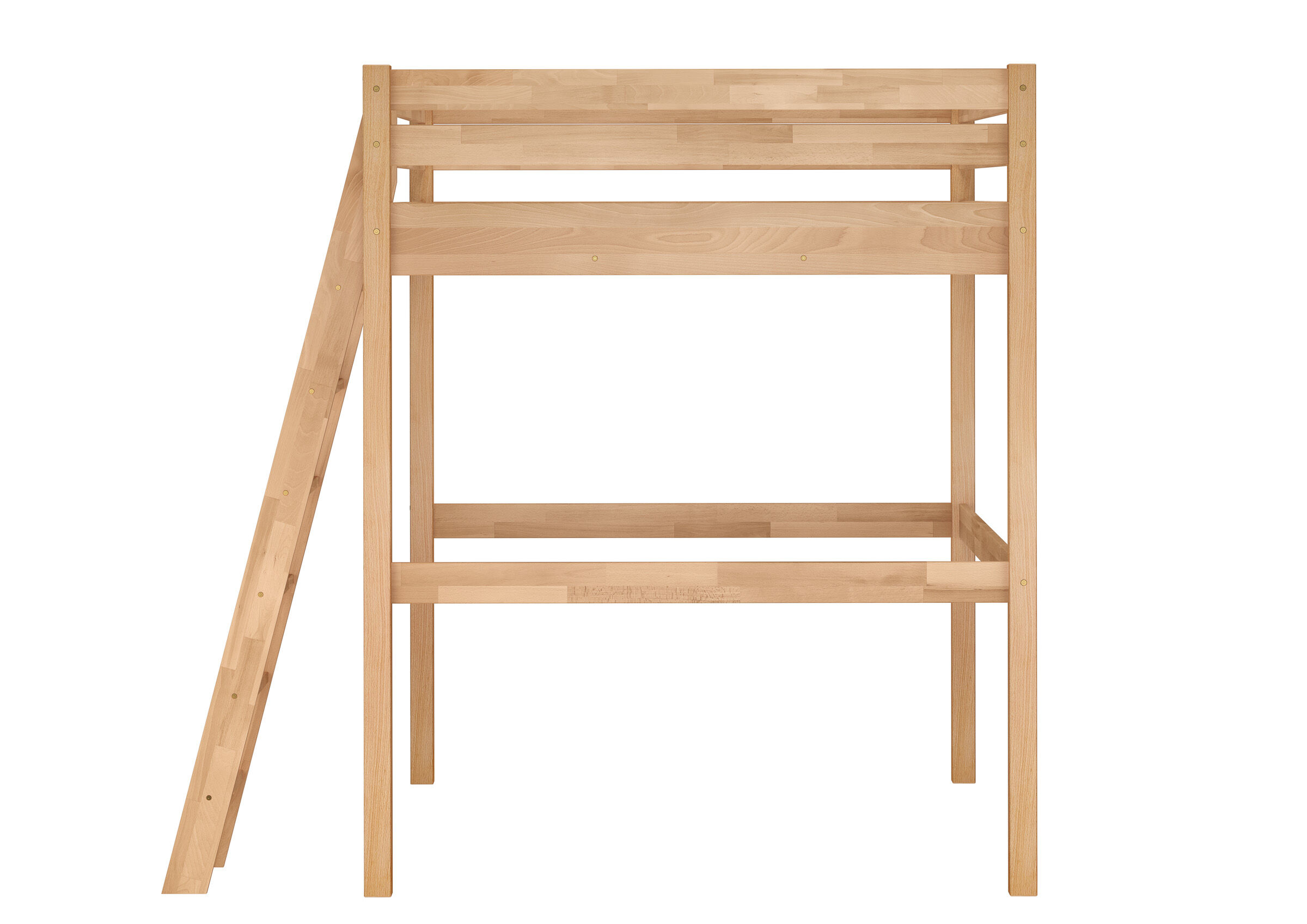 hochbett, Holz, Eicher, Kiefer, Leiter, Buchebett 140x200 aus der Seite
