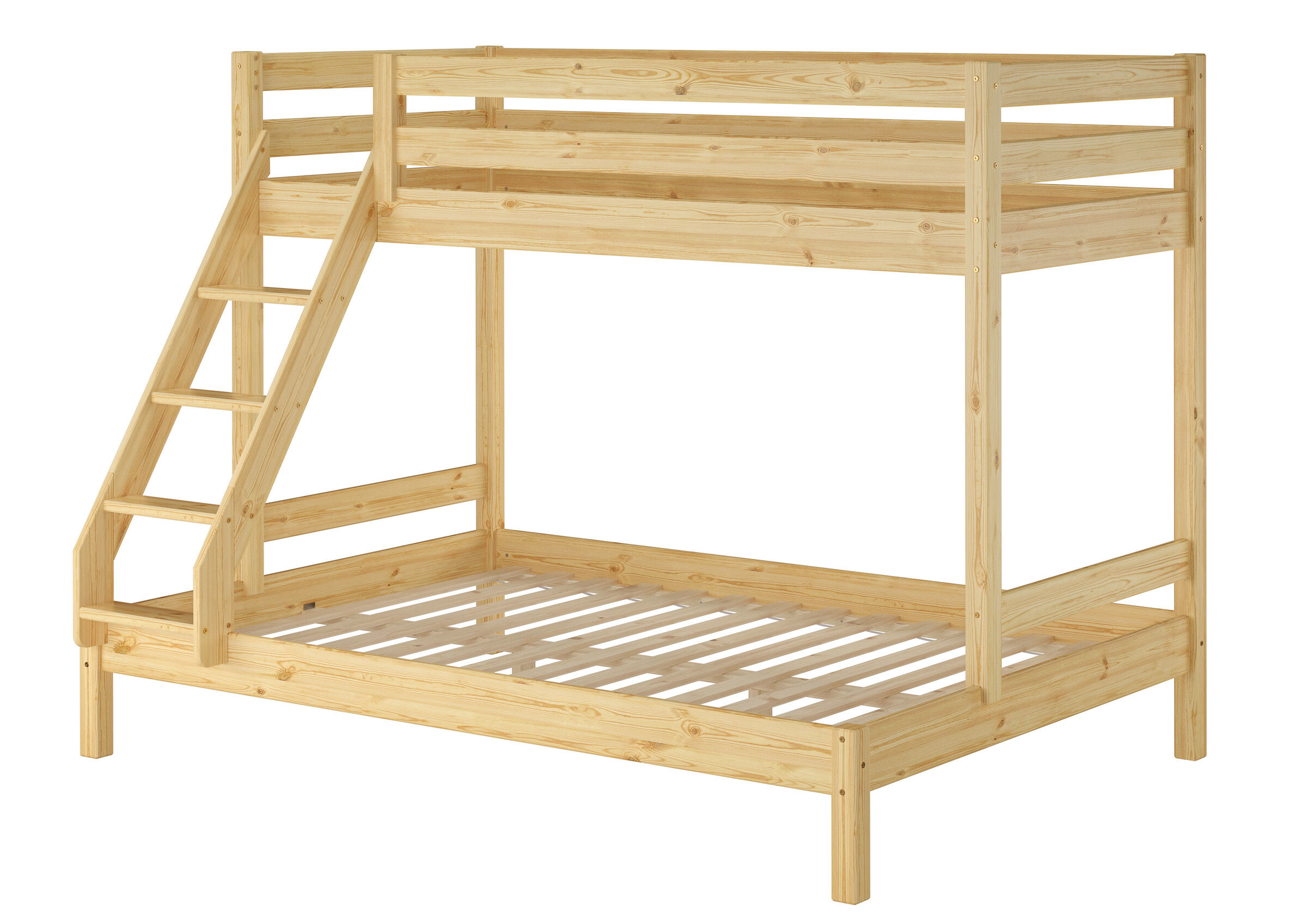Holzbett, Etagenbett, Kiefer, Naturholz, Leiterbett, Doppel Etagenbett Kiefer natur mit Lattenrost