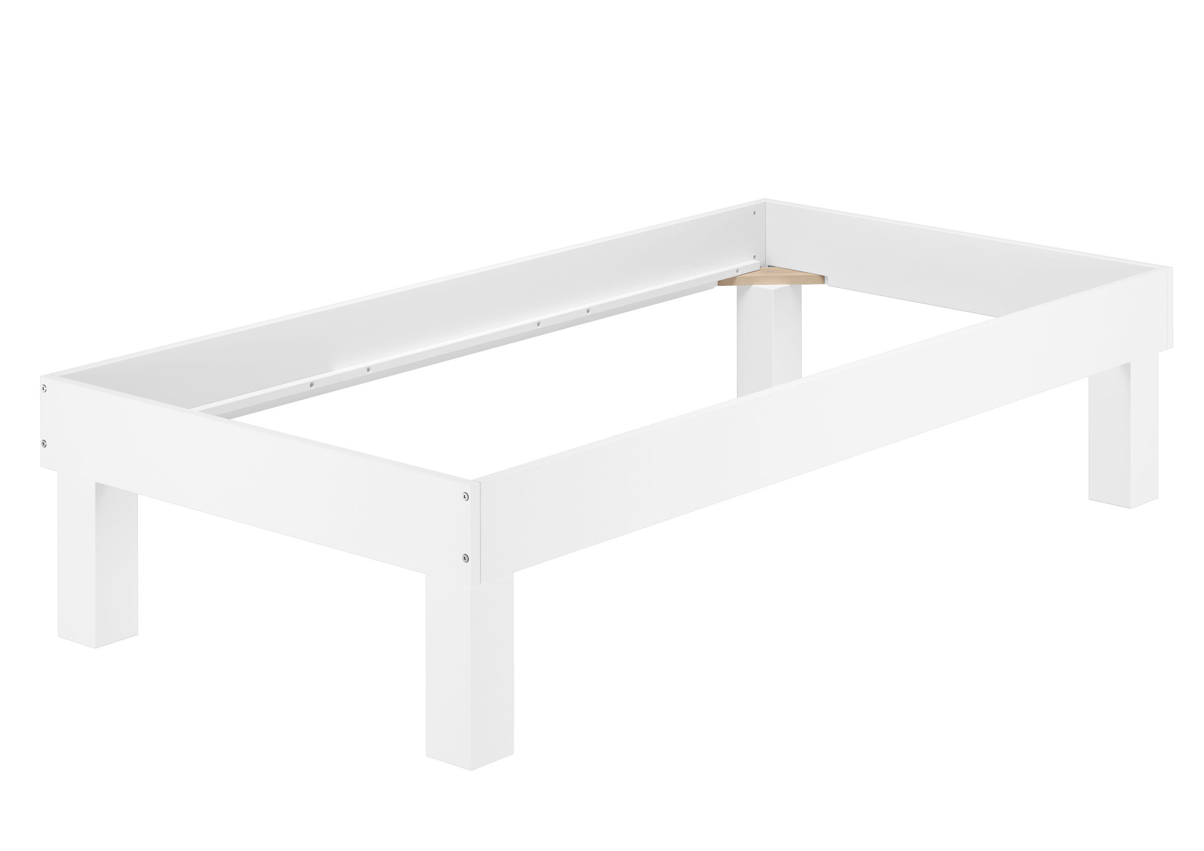 bettgestell, holzstütze, rahmen, weiß, massivholz, Einzelbett Buche 100x220 weiß