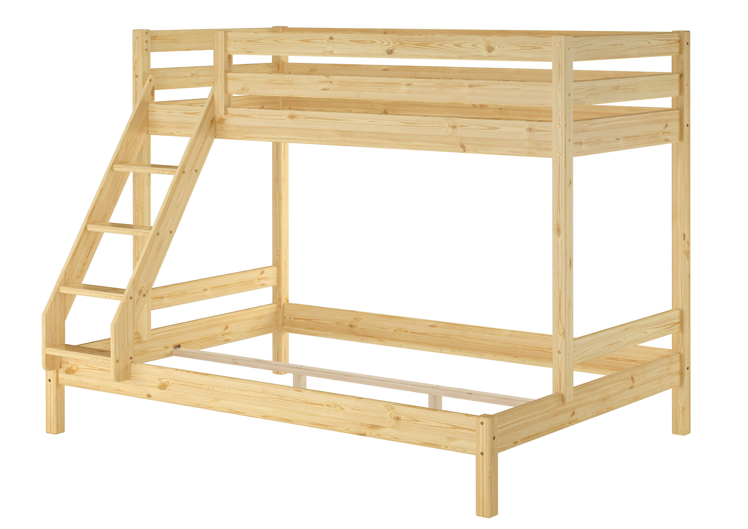 Holzbett, Etagenbett, Kinderbett, Holzfarbe hell, Leiterbett, Stockbett Kiefer natur ohne Zubehör