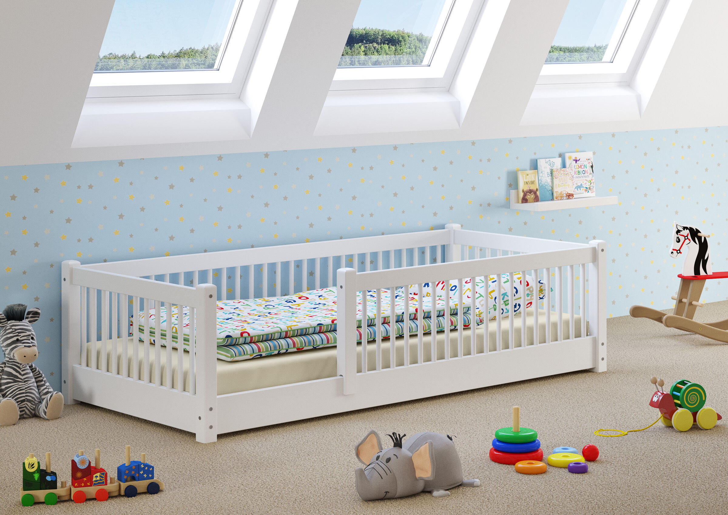Kinderbett, Babybett, Weiß, Gitterbett, Holz, Kinderzimmer einrichten