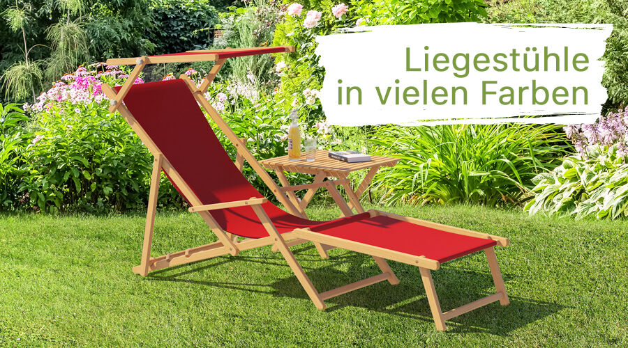Liegestuhl, Kariertes/rotes Stoff, Holzgestell, Gartenmöbel, Klappstuhl,