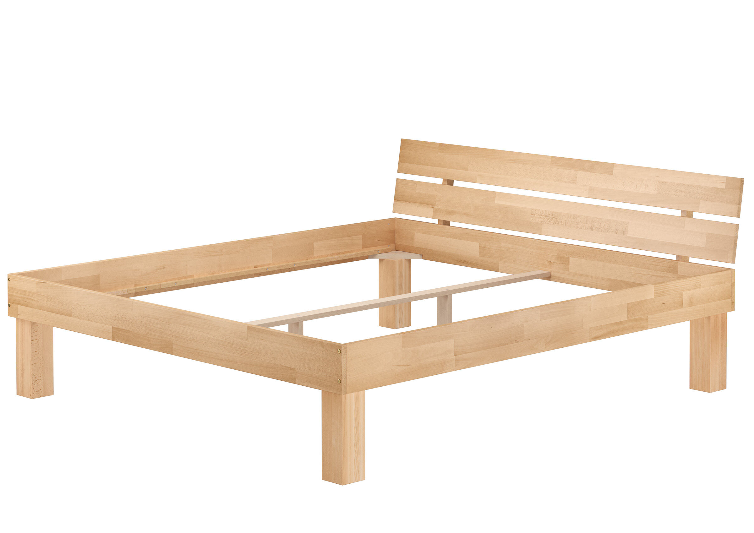 Holzbett, Bettrahmen, Lattenrost, Naturholz, Schlichtes Design, Stabiles Echtholzbett aus Buche 200x200 mit zweierlei Füßen