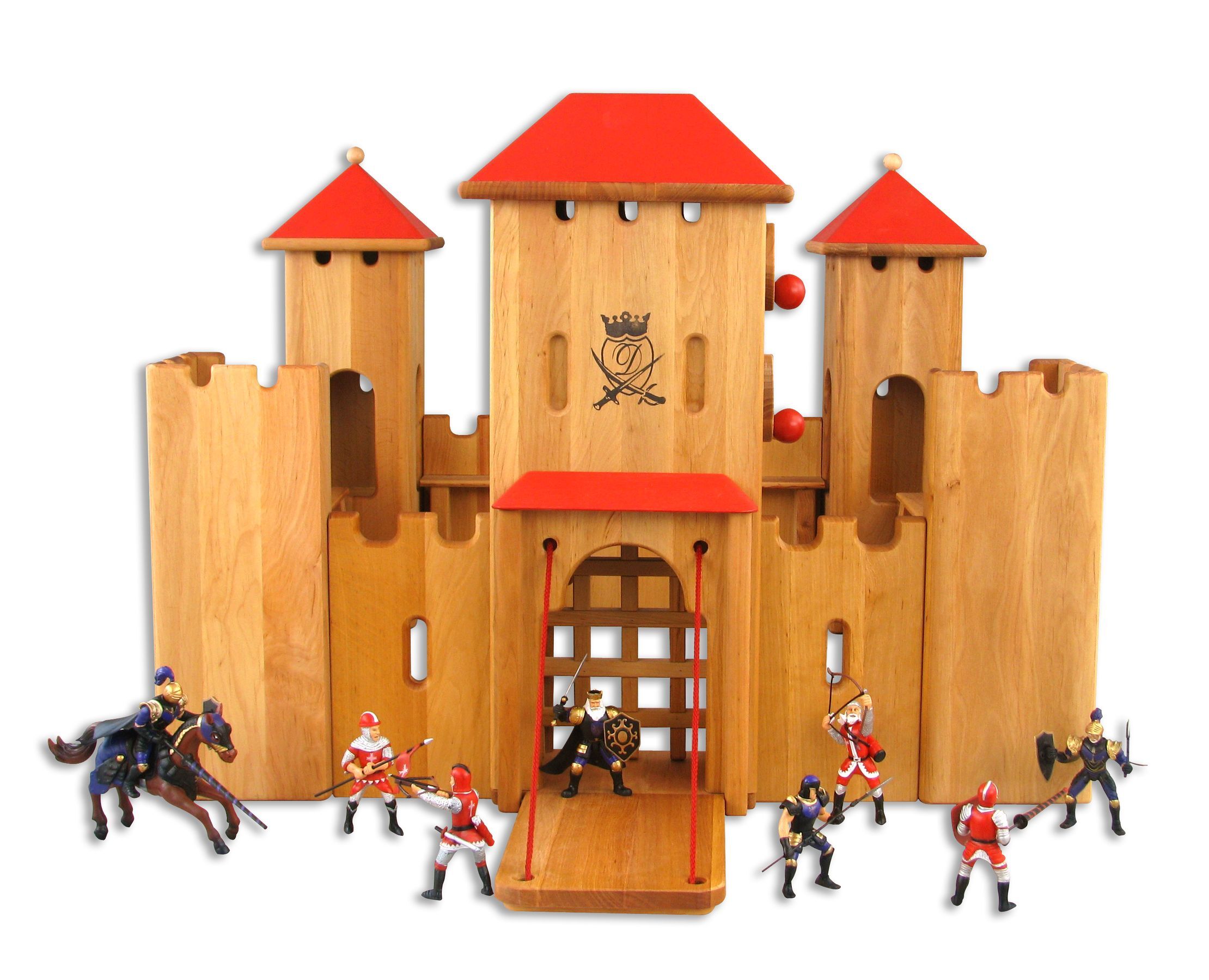 Holzburg, Kastenspiel, Ritterburg, Holzschloss, Spielzeugfiguren, Ritterburg für Kinder aus Holz