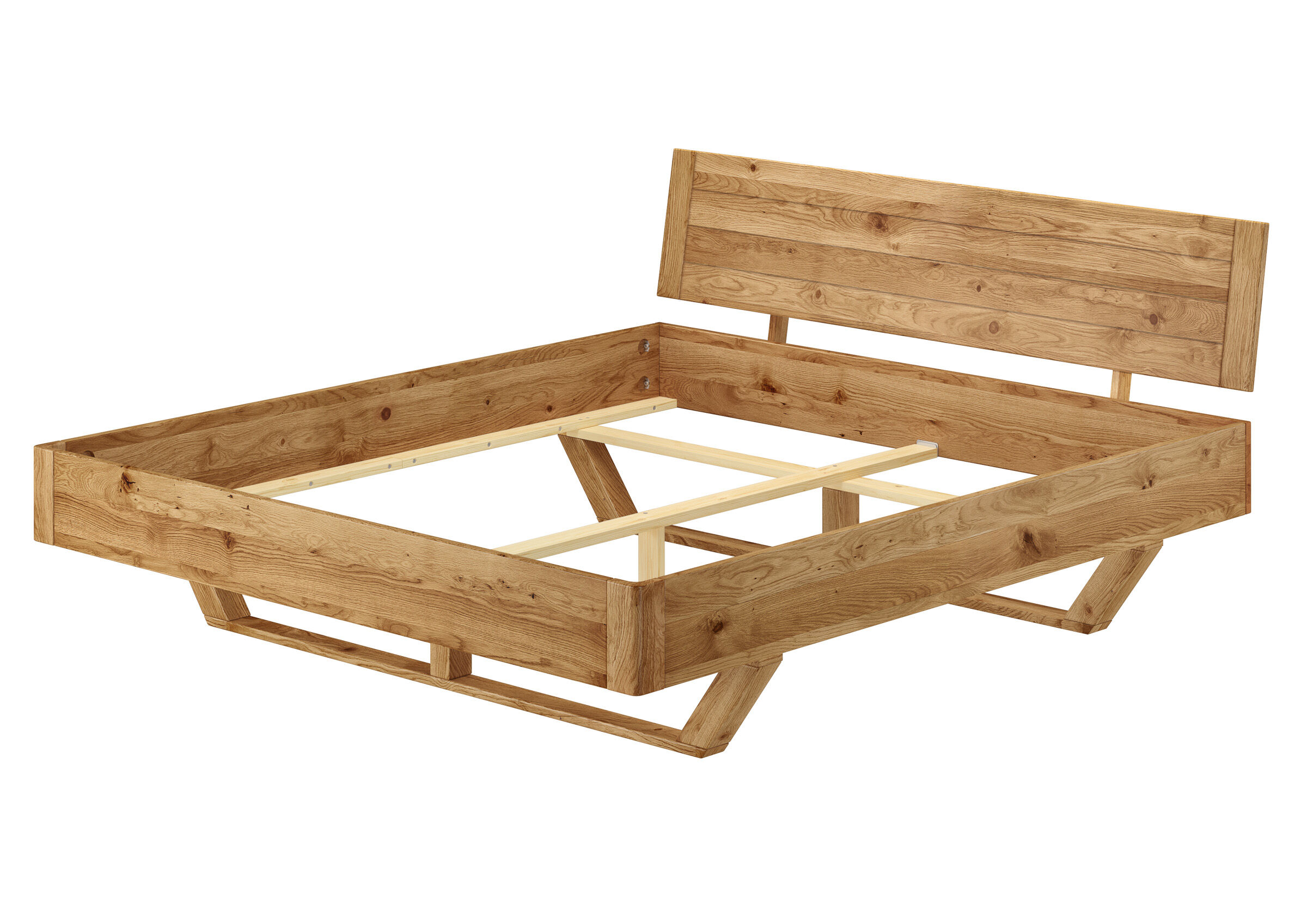 holzbett, bettrahmen, kopfteil, holzfarben, kingwood, Schwebender Massivholz-Bettrahmen 200x200 Eiche