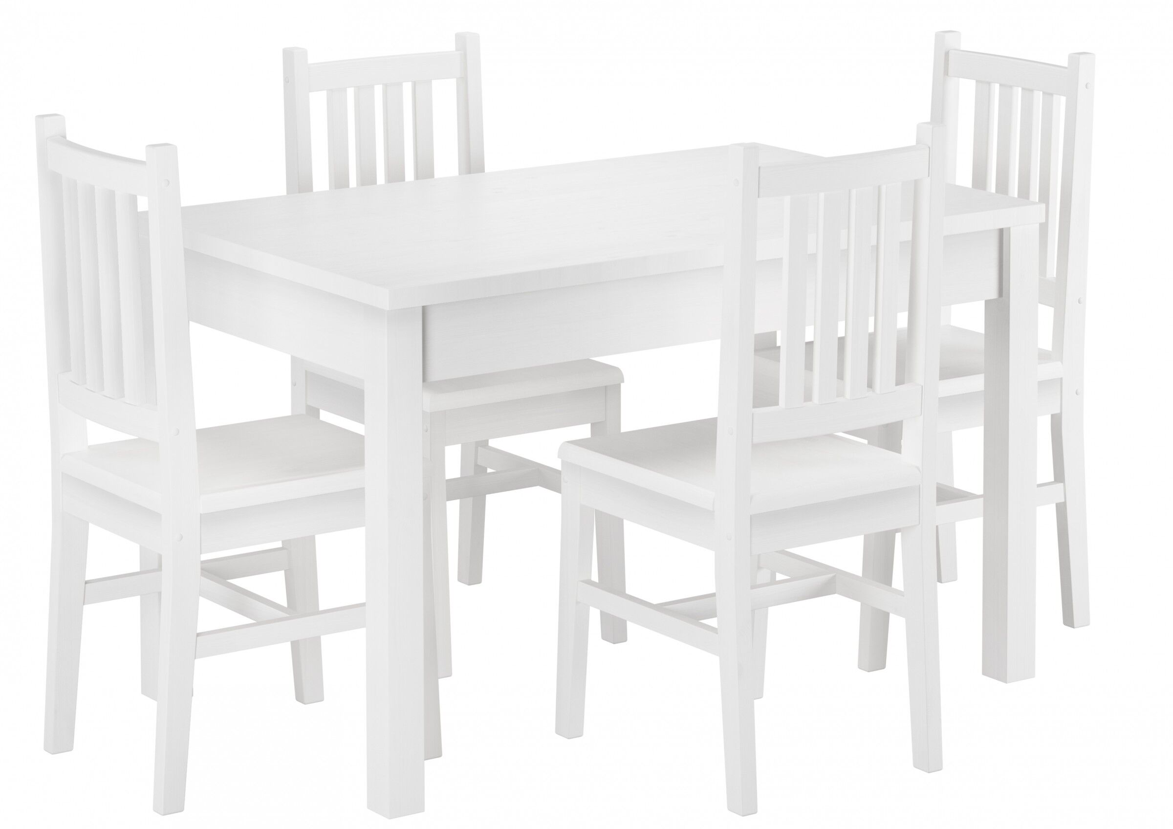 Esstisch-Set, Holztisch, weißer Tisch, 4-teilige Stühle, Holzstuhl, Essgruppe Kiefer weiß 4 Stühle