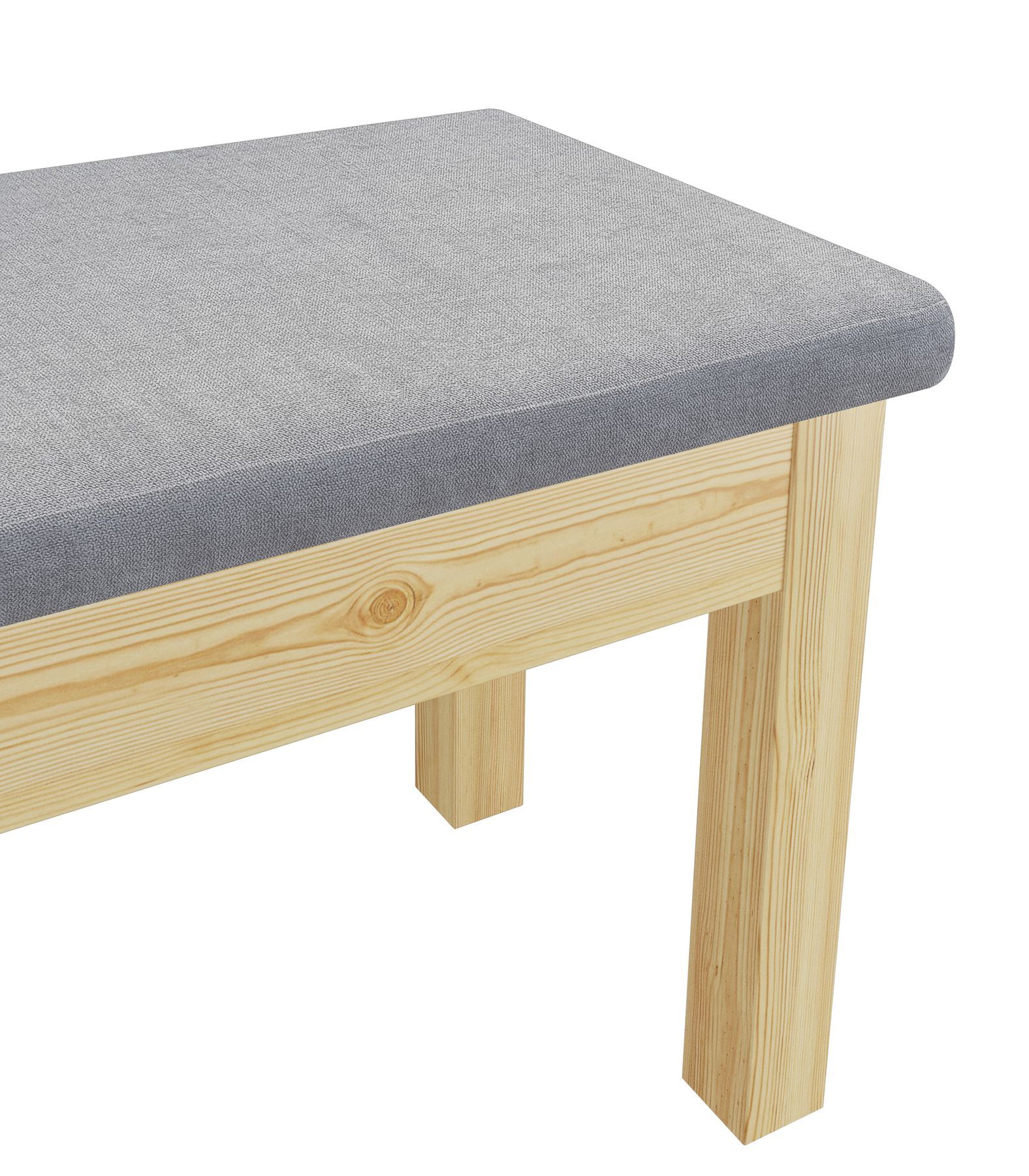 Bankettbank, Sitzbank, Holzbeine, Grau Stoffkissen, Massivholz, Schlafzimmer Bank Sitzfläche grau