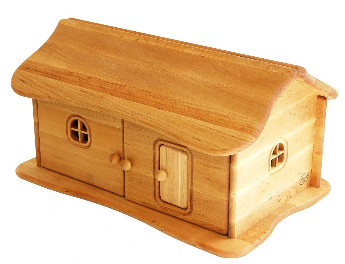 Holz, Hartholz, Gebeiztes Holz, Sperrholz, Puppenhaus aus Holz mit Dach