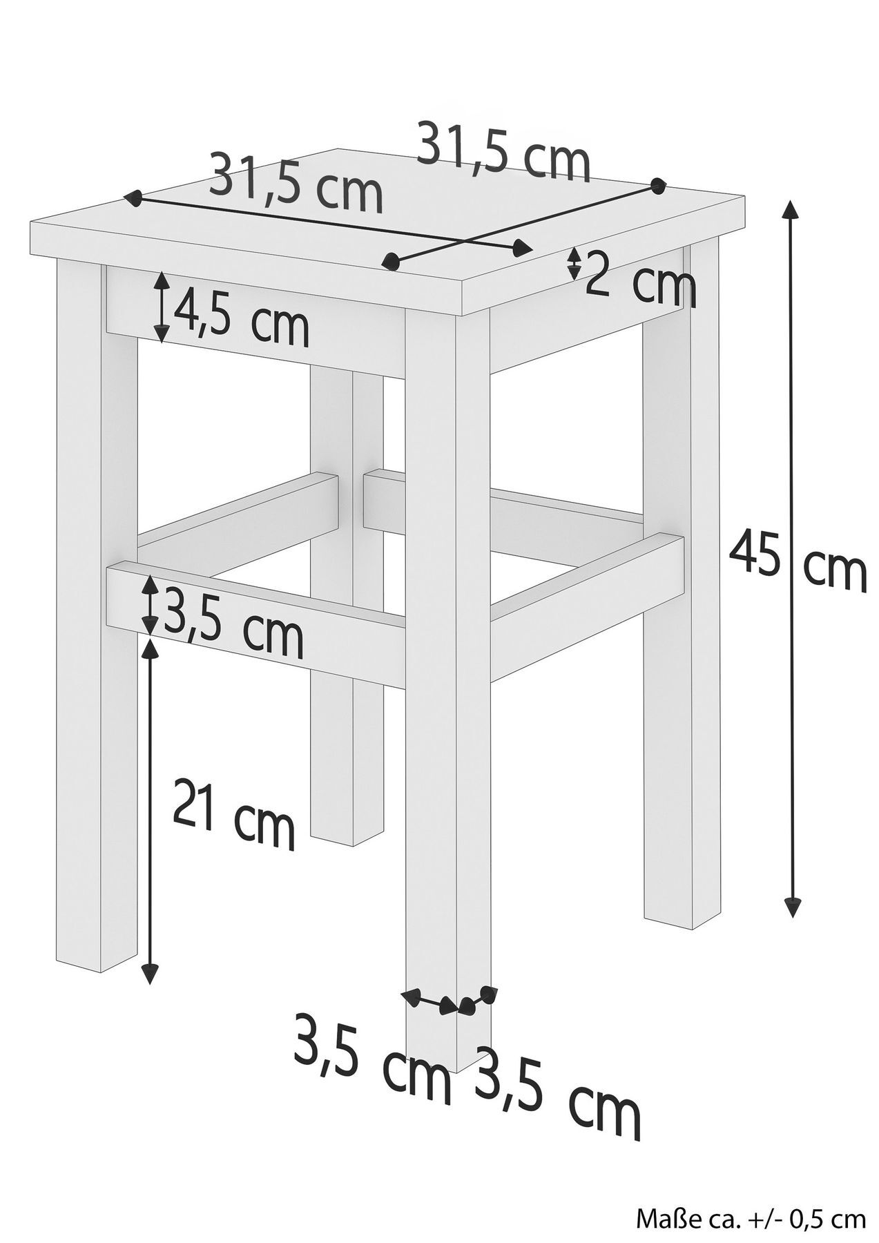 Hocker, Beistelltisch, Holzstuhl, Gezinkt, Maße 45 cm hoch, Maße des Holzhockers