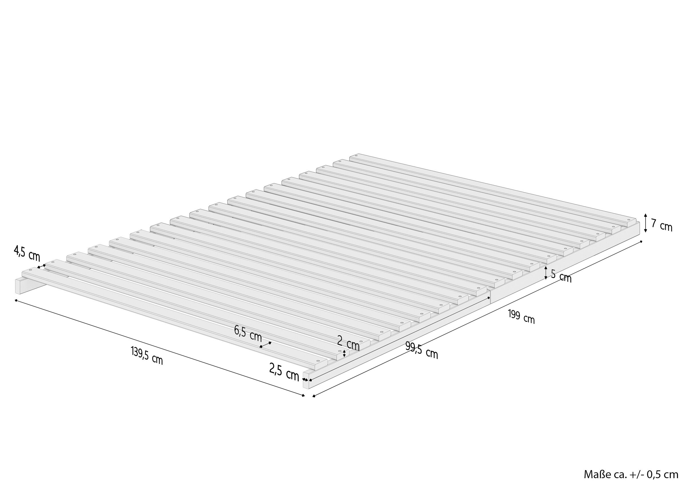 metallfreier Rost für französisches Bett Massskizze Rost 140x200