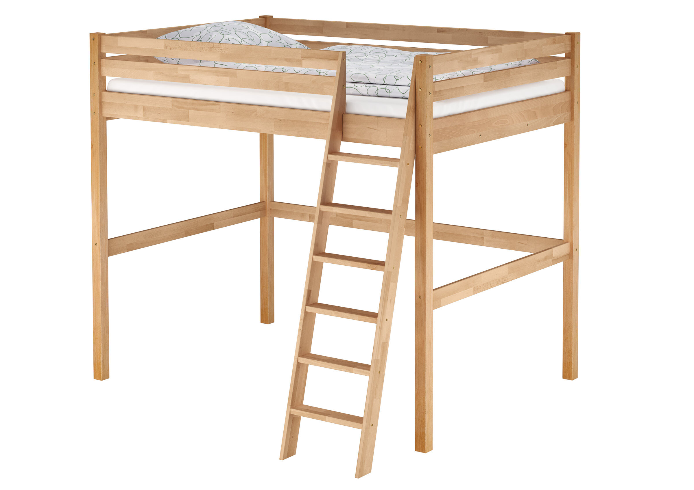 hochbett, holz, naturholz, leiterbett, mattresslatten/lattenrost, Stabiles Hochbett 140x200 aus Buche