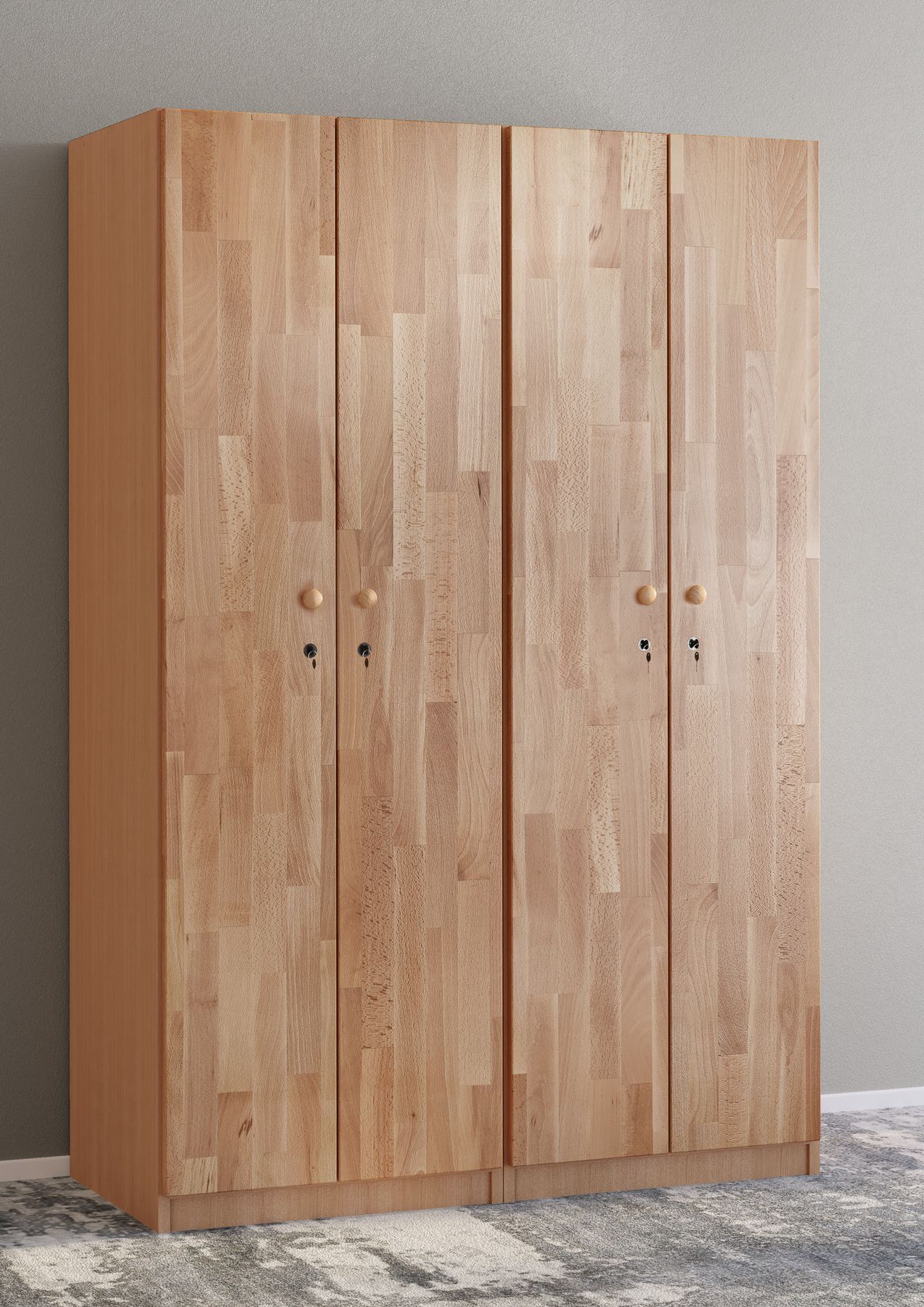 Kleiderschrank, Holz, Wardrobe, vier Türen, Schrankhöhe, kombinierter Kleiderschrank