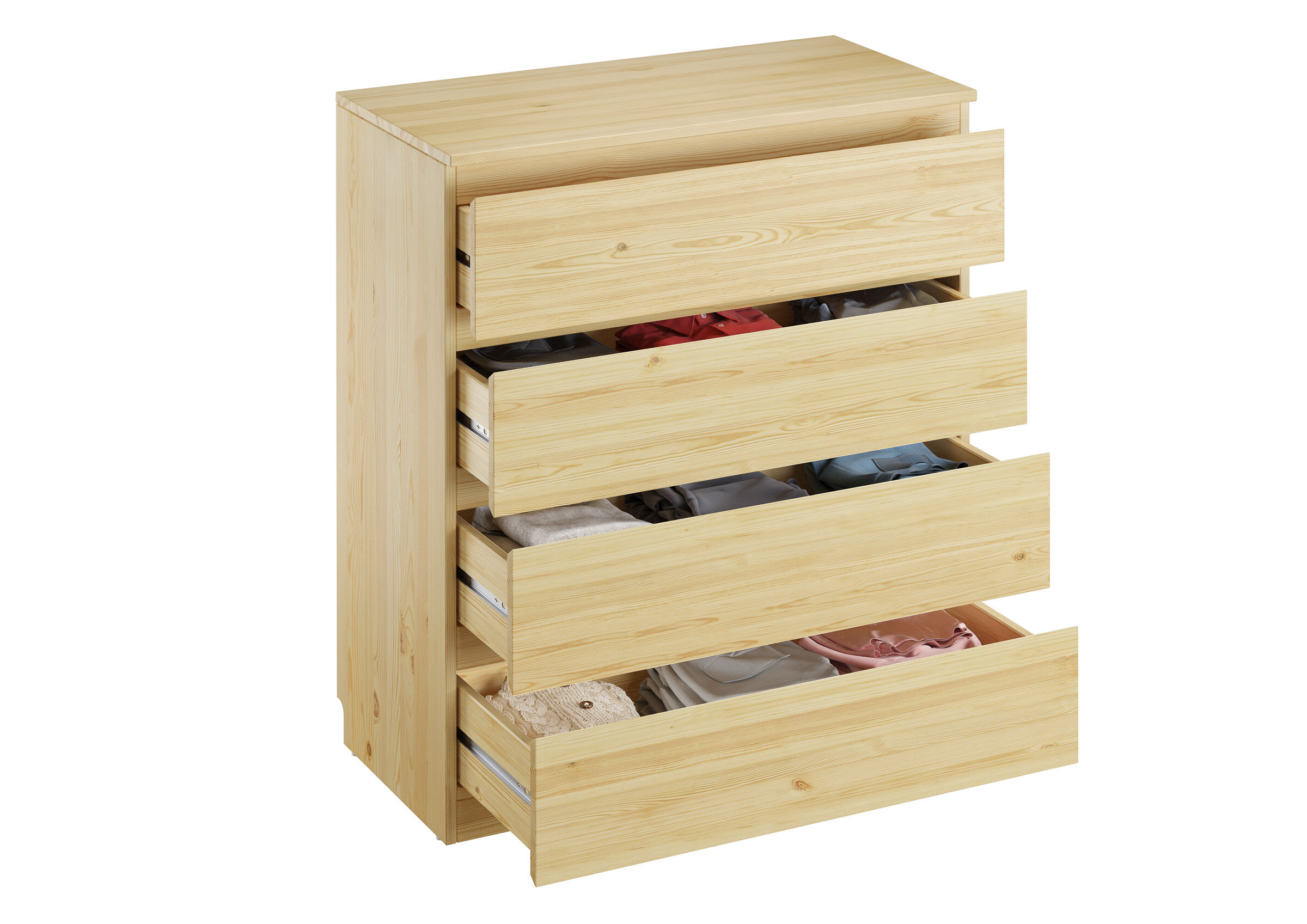 Schuhkasten, Schubladen, Holz, Kiefer, Aufbewahrung, Detailbild des Garderobenschrankes mit 4 Schubladen